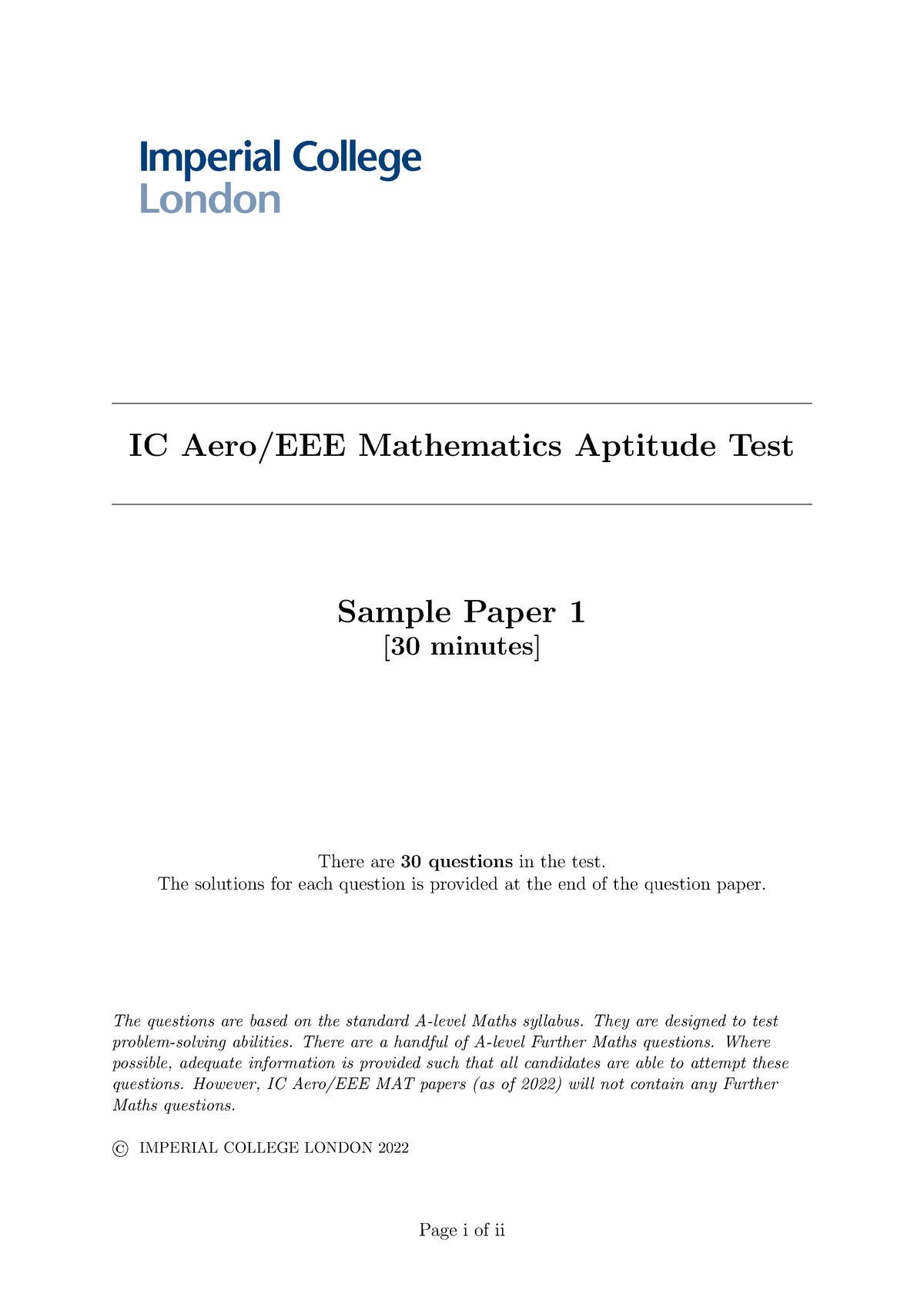 Ic Aero Eee Mathematics Aptitude Test