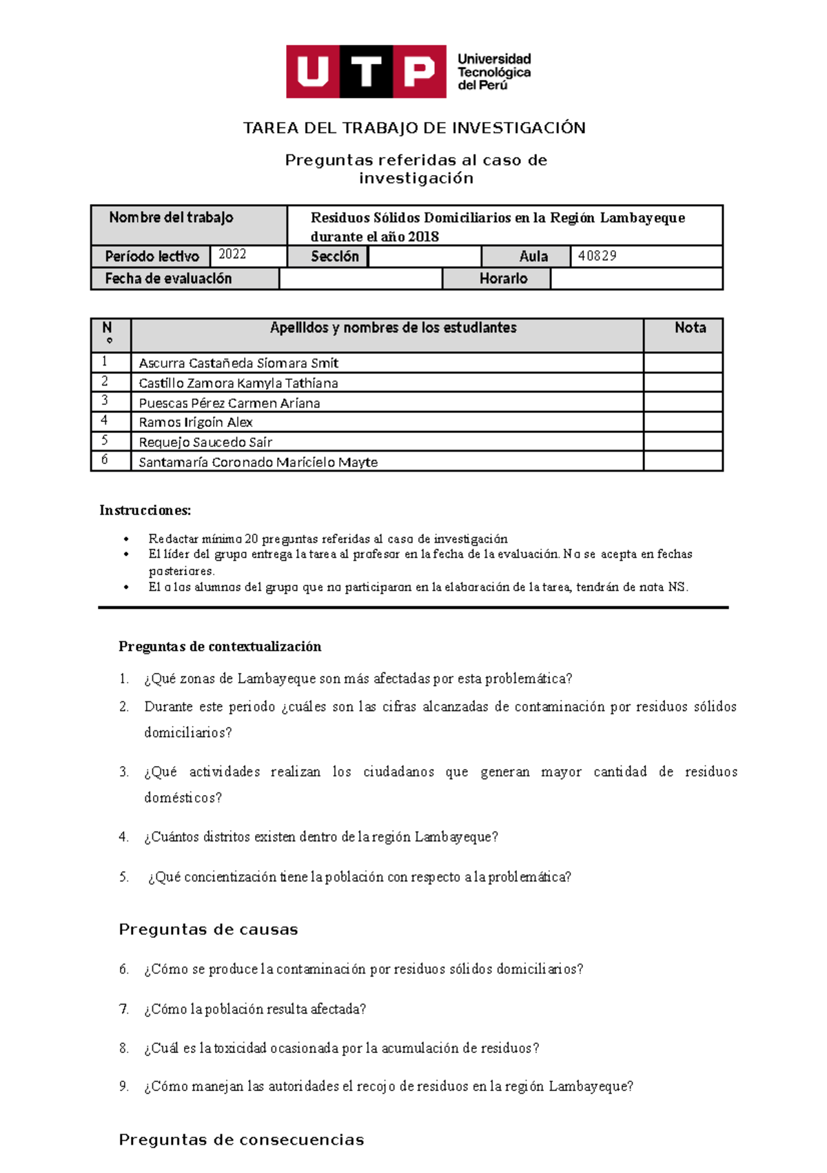 Modelo De Preguntas De Investigación - TAREA DEL TRABAJO DE ...