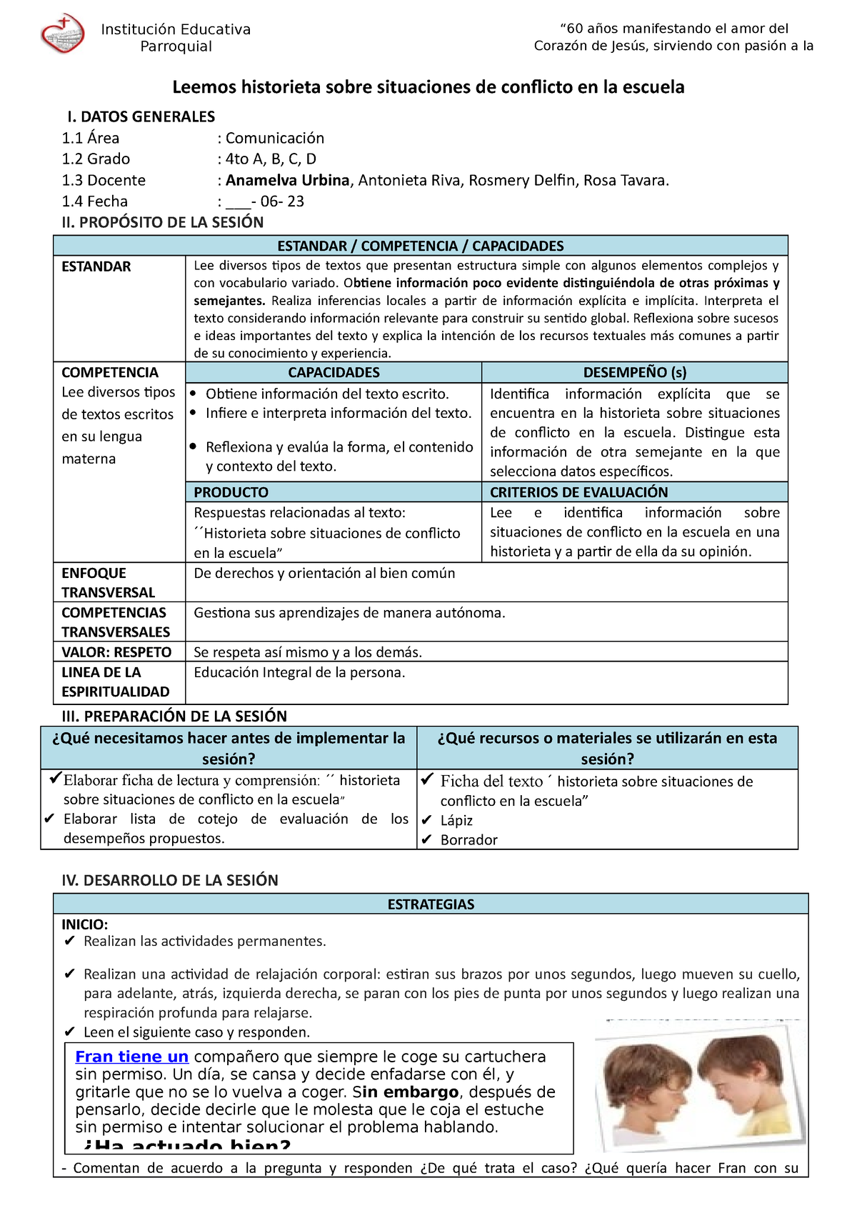 4° Sesión Leemos Historieta Sobre Situaciones De Conflicto En La ...