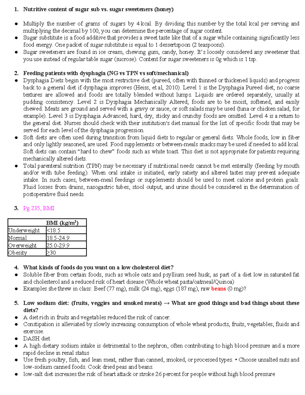 NR 228 Final Study Guide - Nutritive content of sugar sub vs. sugar ...