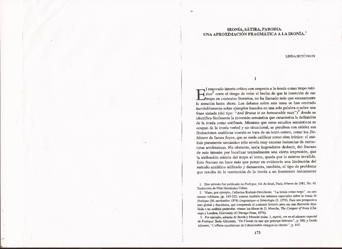 Ironía, Satira Y Parodia. Linda Hutcheon - Lengua Literatura Y ...