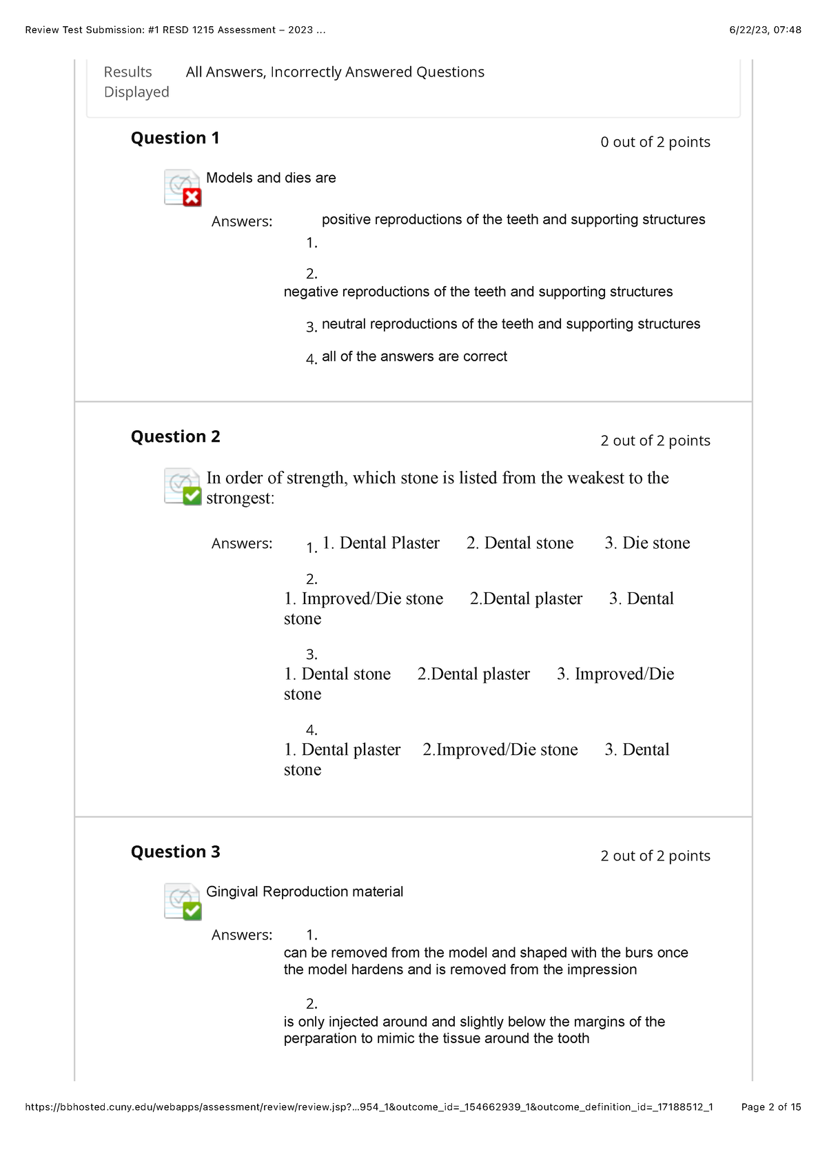 Review Test Submission- #1 RESD 1215 Assessment - Results Displayed All ...