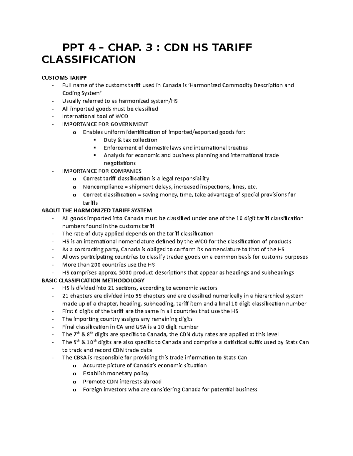 CUST1431 PPT 4 CHAP. 3 PPT 4 CHAP. 3 CDN HS TARIFF
