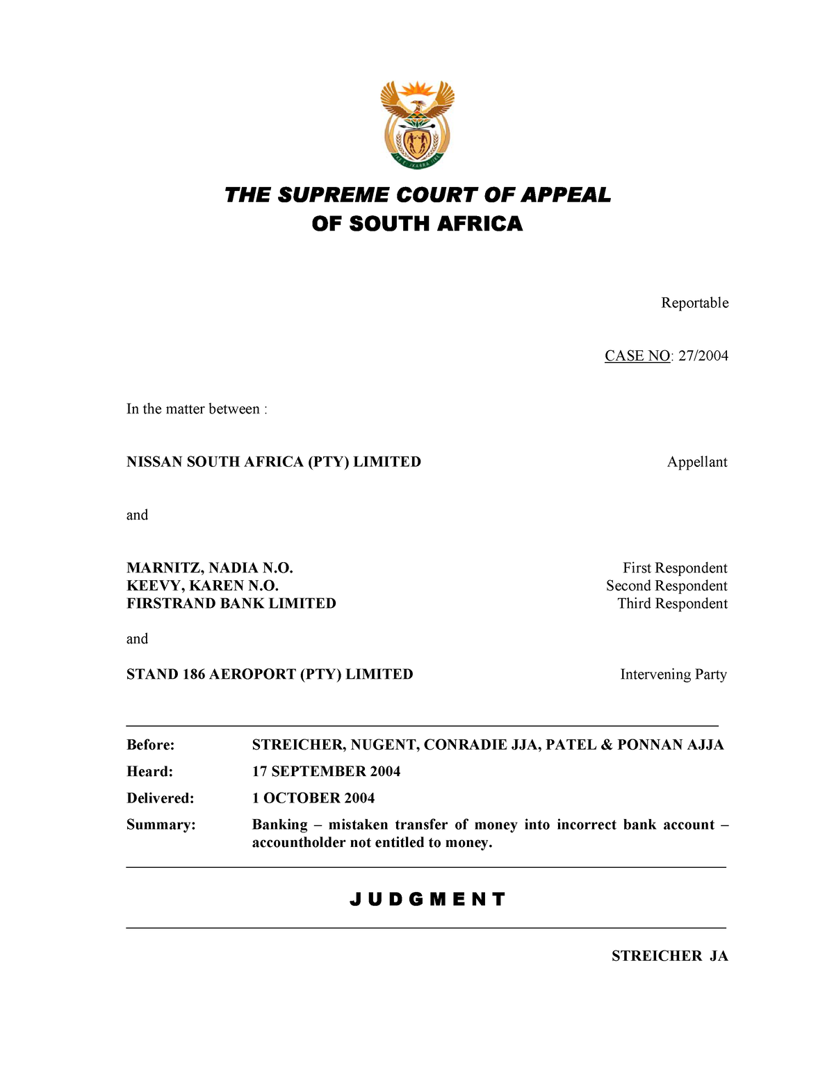 98 - Case Law. - THE SUPREME COURT OF APPEAL OF SOUTH AFRICA Reportable ...