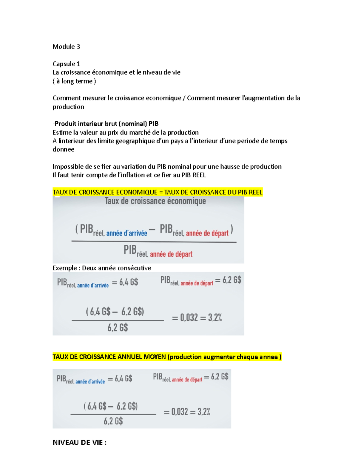 Module 3-4 - NOTES - Module 3 Capsule 1 La croissance économique et le ...