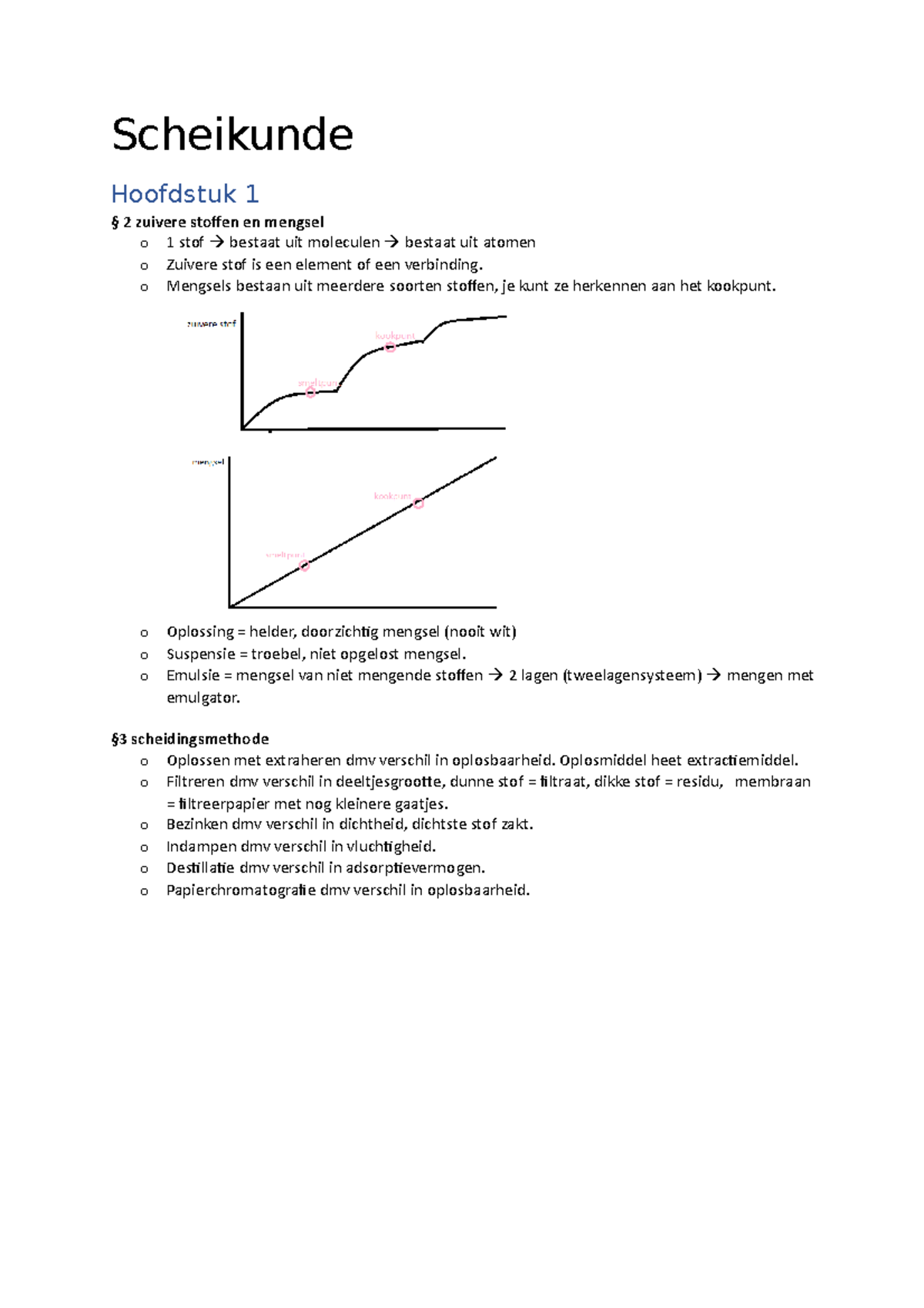 Scheikunde Havo 4 Samenvatting - Scheikunde Hoofdstuk 1 § 2 Zuivere ...