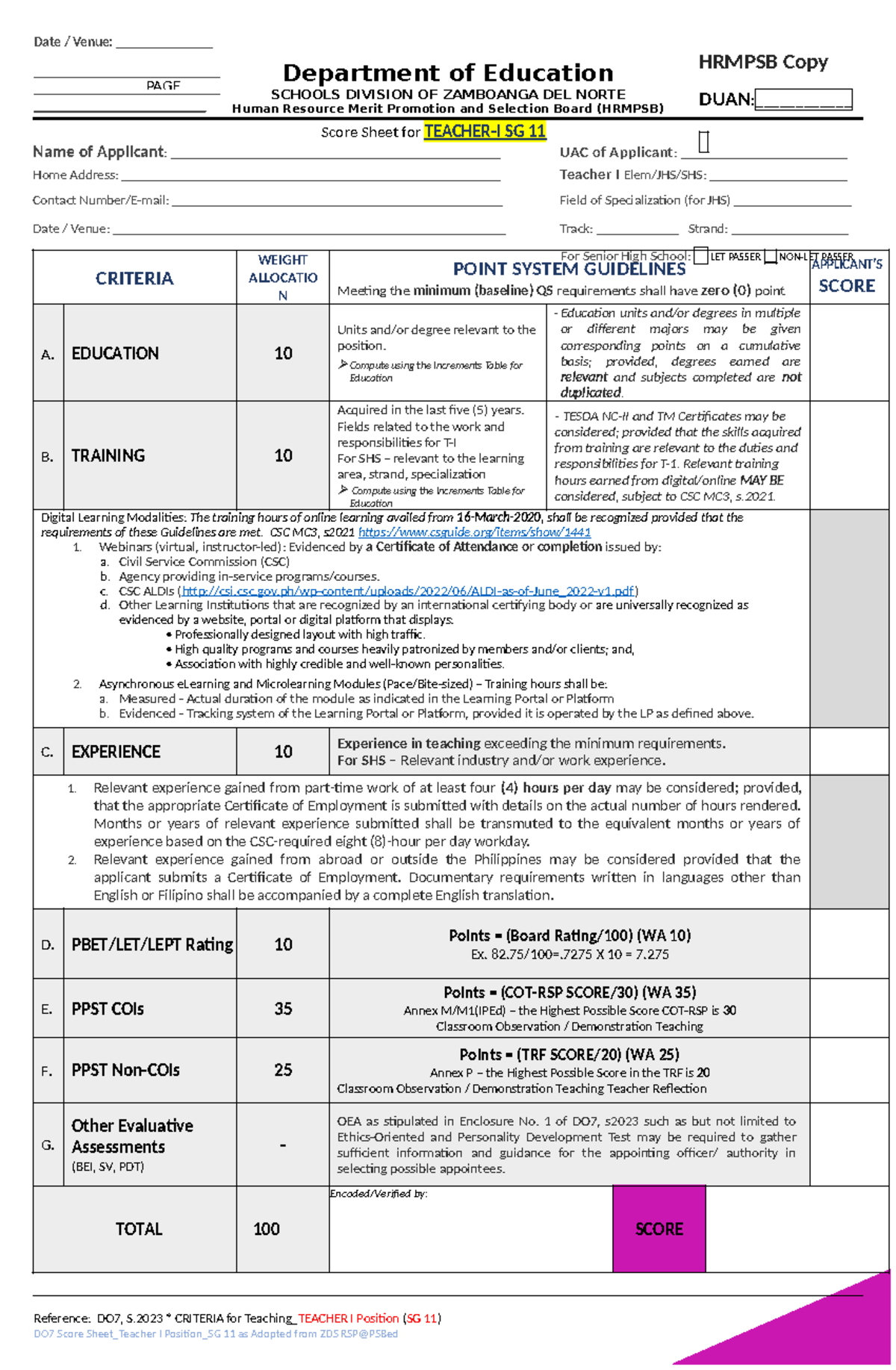 DO7-Score-Sheet Teacher-I-Position SG-11-ZN1 - HRMPSB Copy DUAN ...