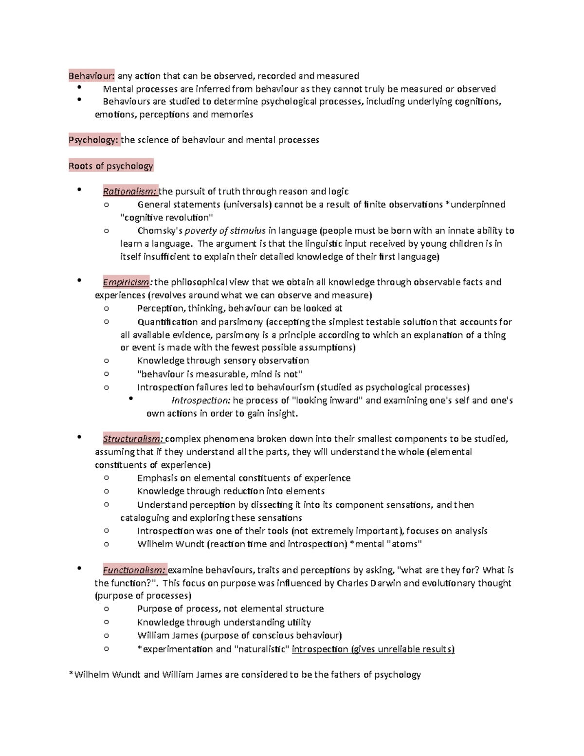 Psyc 100 week 1 - Lecture notes 1 - Behaviour: any action that can be ...