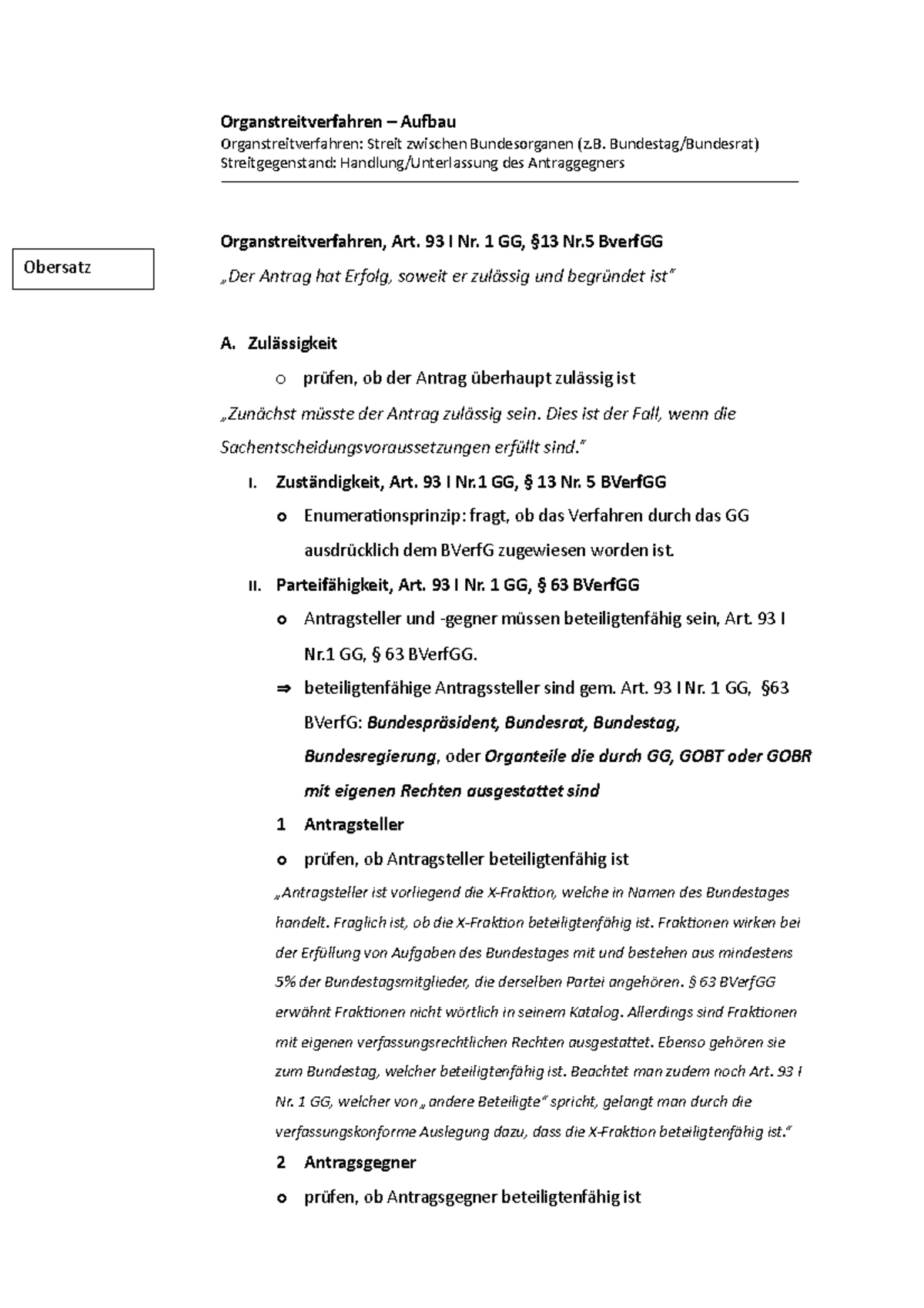 Organstreitverfahren Und Abstrakte Normkontrolle Schema ...