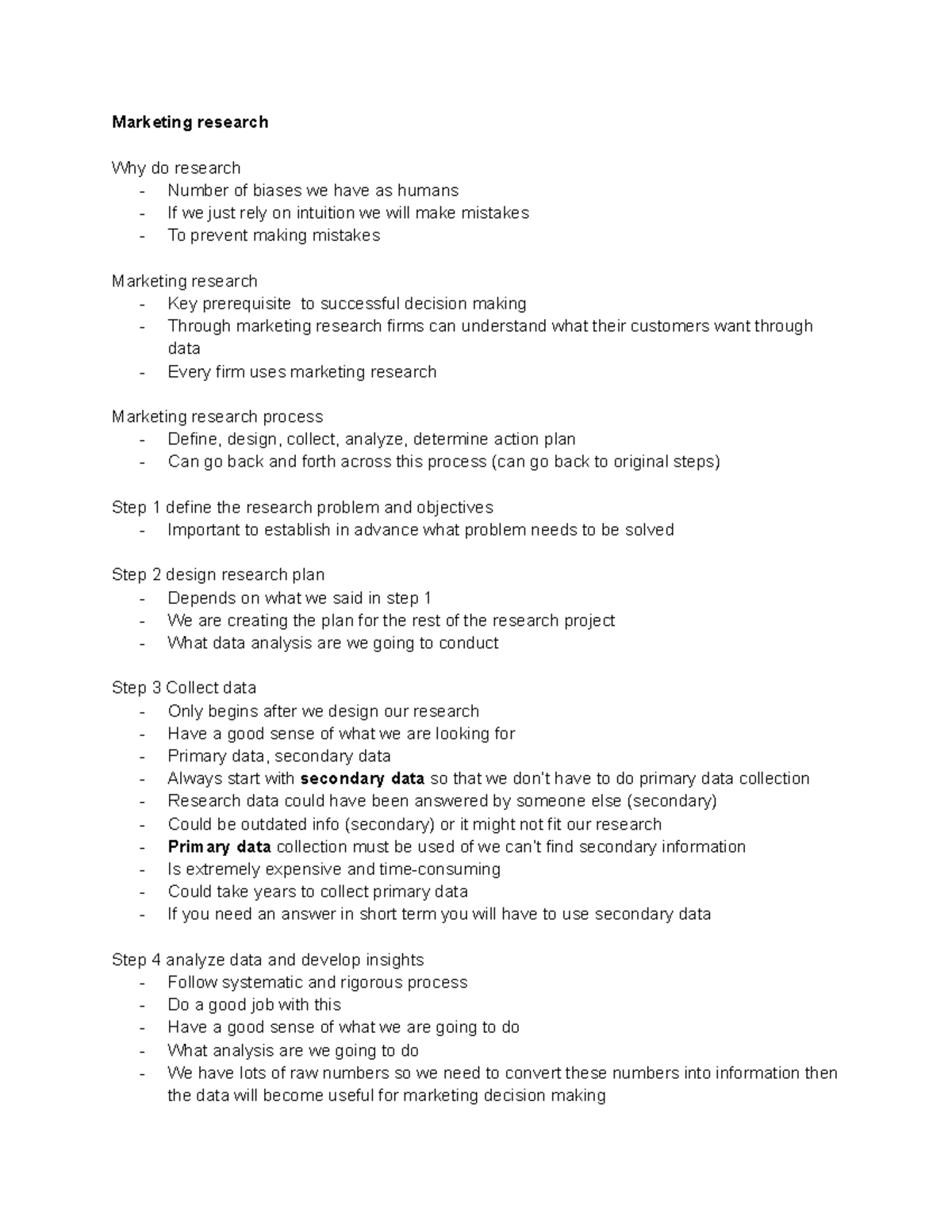 Marketing chapter 7 - notes - Marketing research Why do research ...