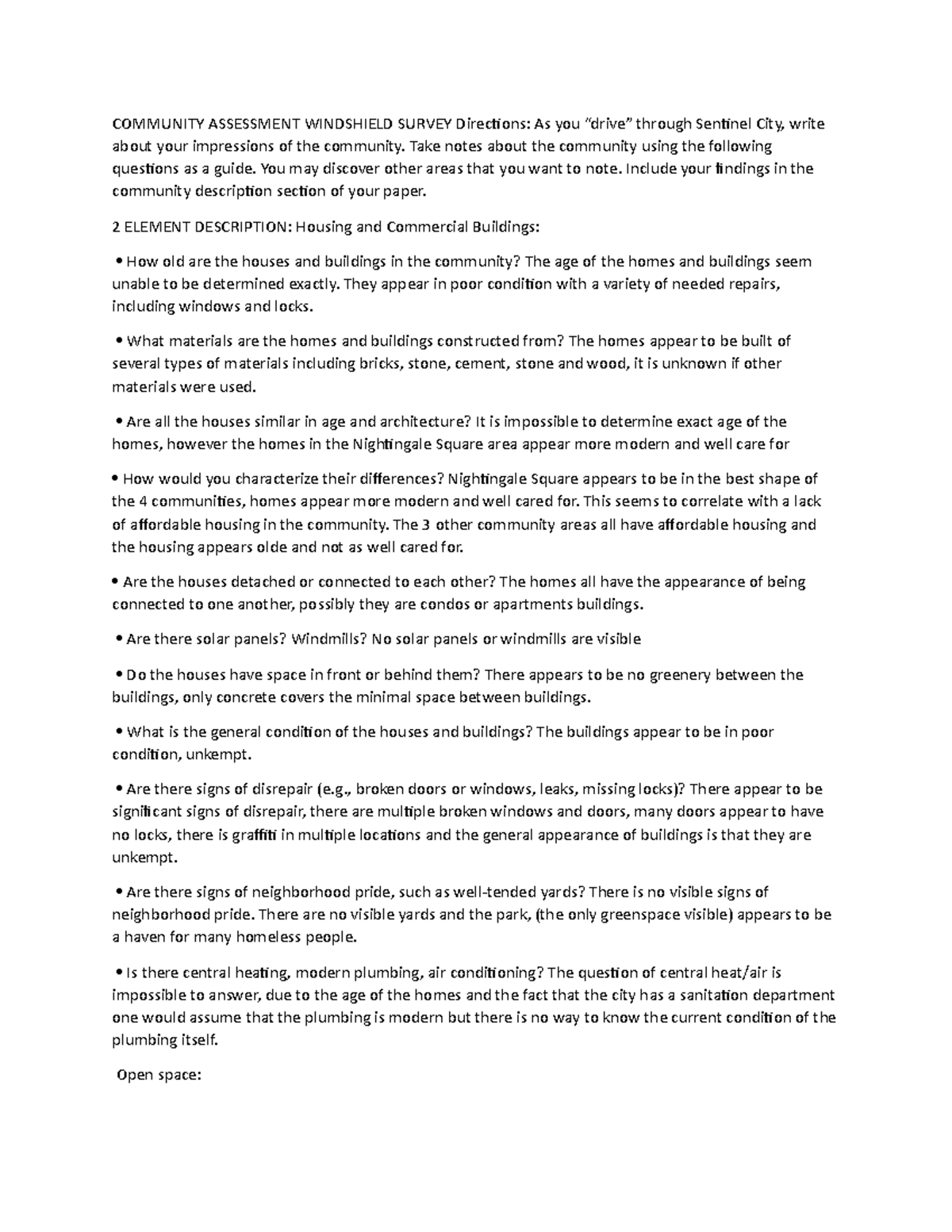 Community Assessment Windshield Survey Directions COMMUNITY