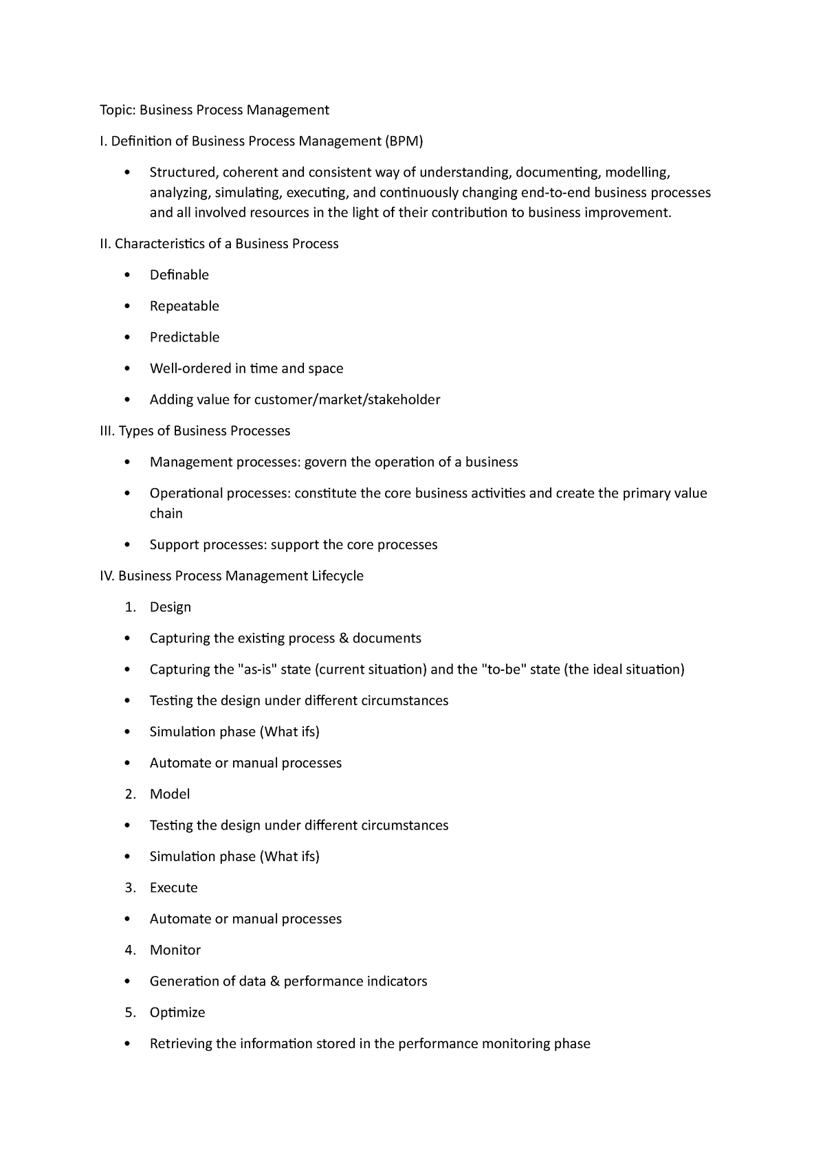 Study Unit 3 Notes - Topic: Business Process Management I. Definition ...