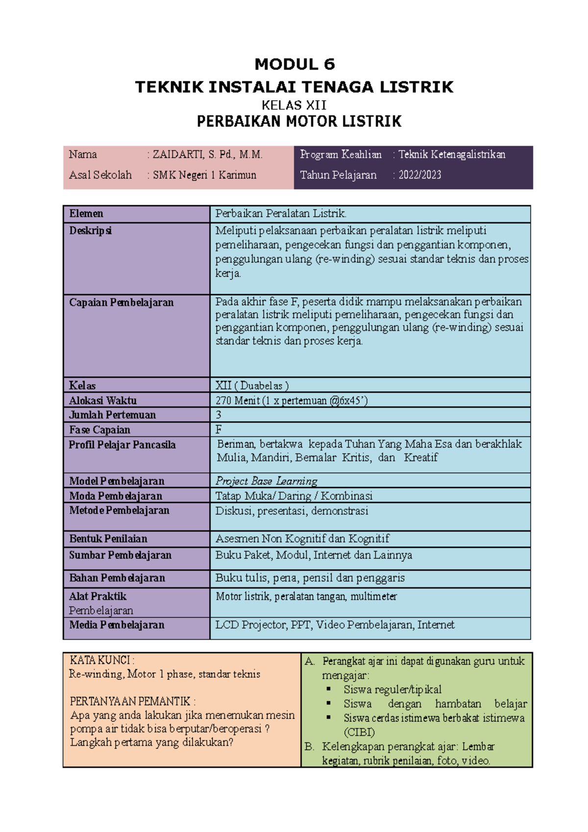 Modul Perawatan Perlatan Listrik - MODUL 6 TEKNIK INSTALAI TENAGA