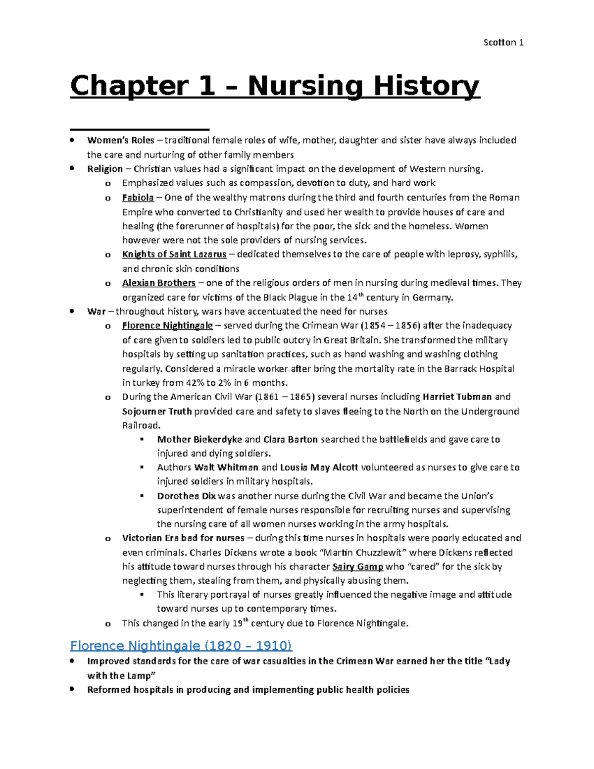 Nursing History and Education Chapter 1 Nursing History Women’s