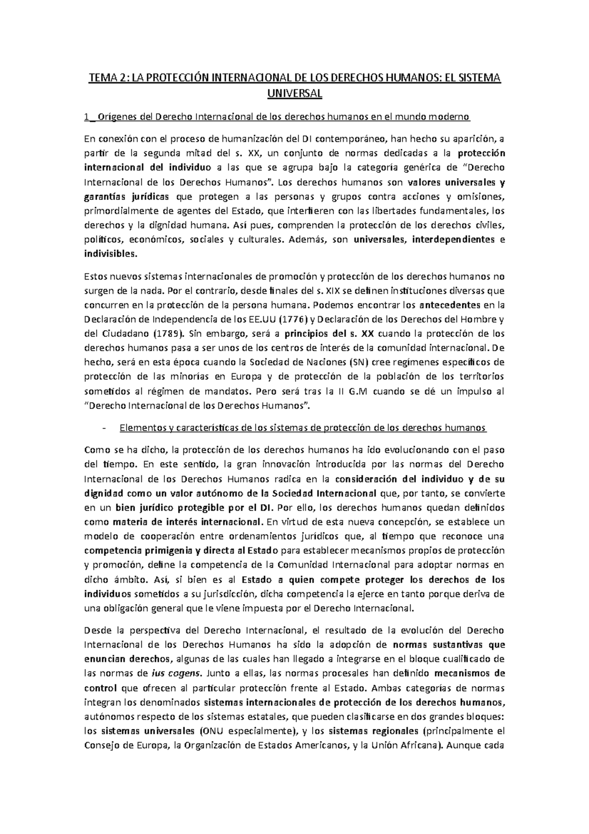 Tema 2 - La proteccion internacional de los derechos humanos, el ...