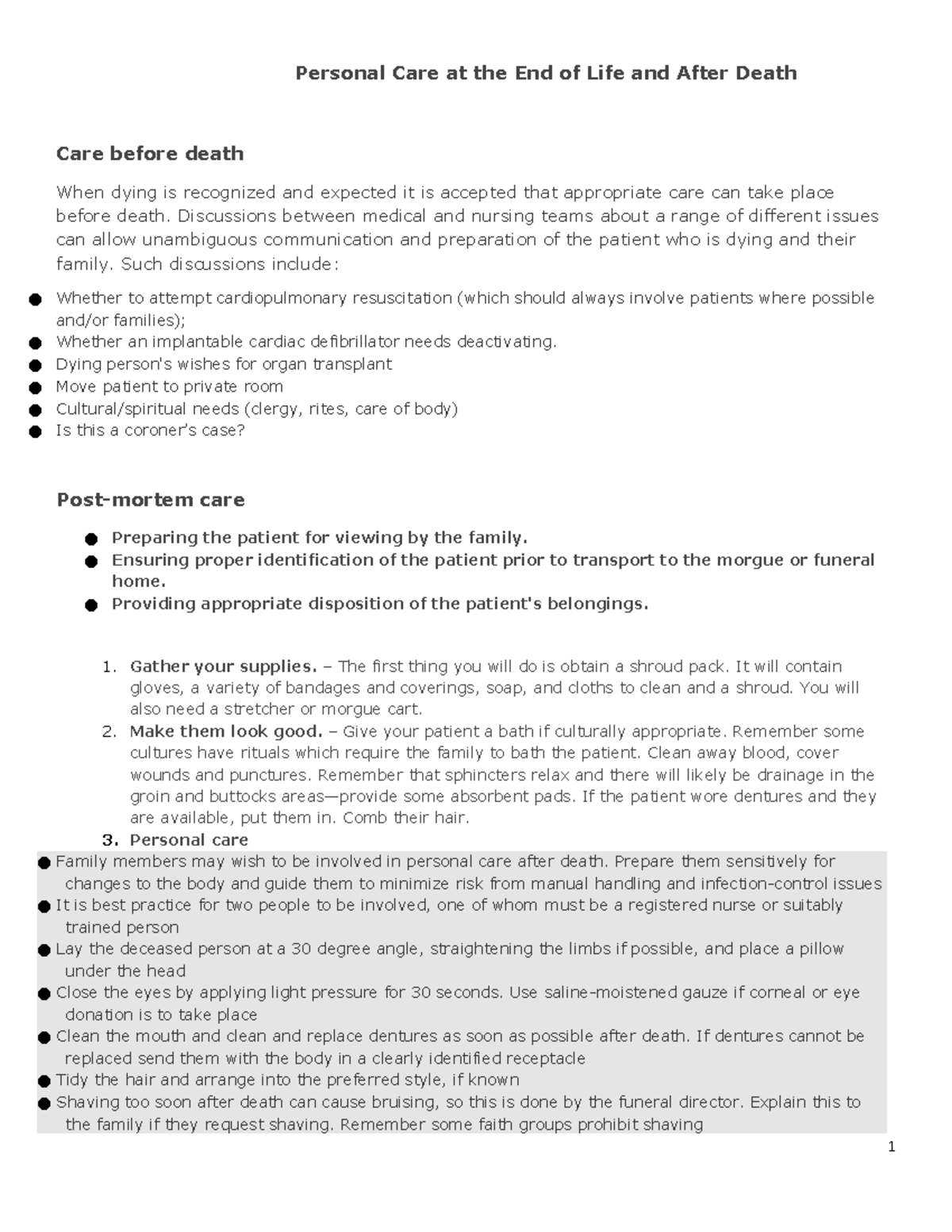 Personal Care at the End of Life and After Death - Discussions between ...