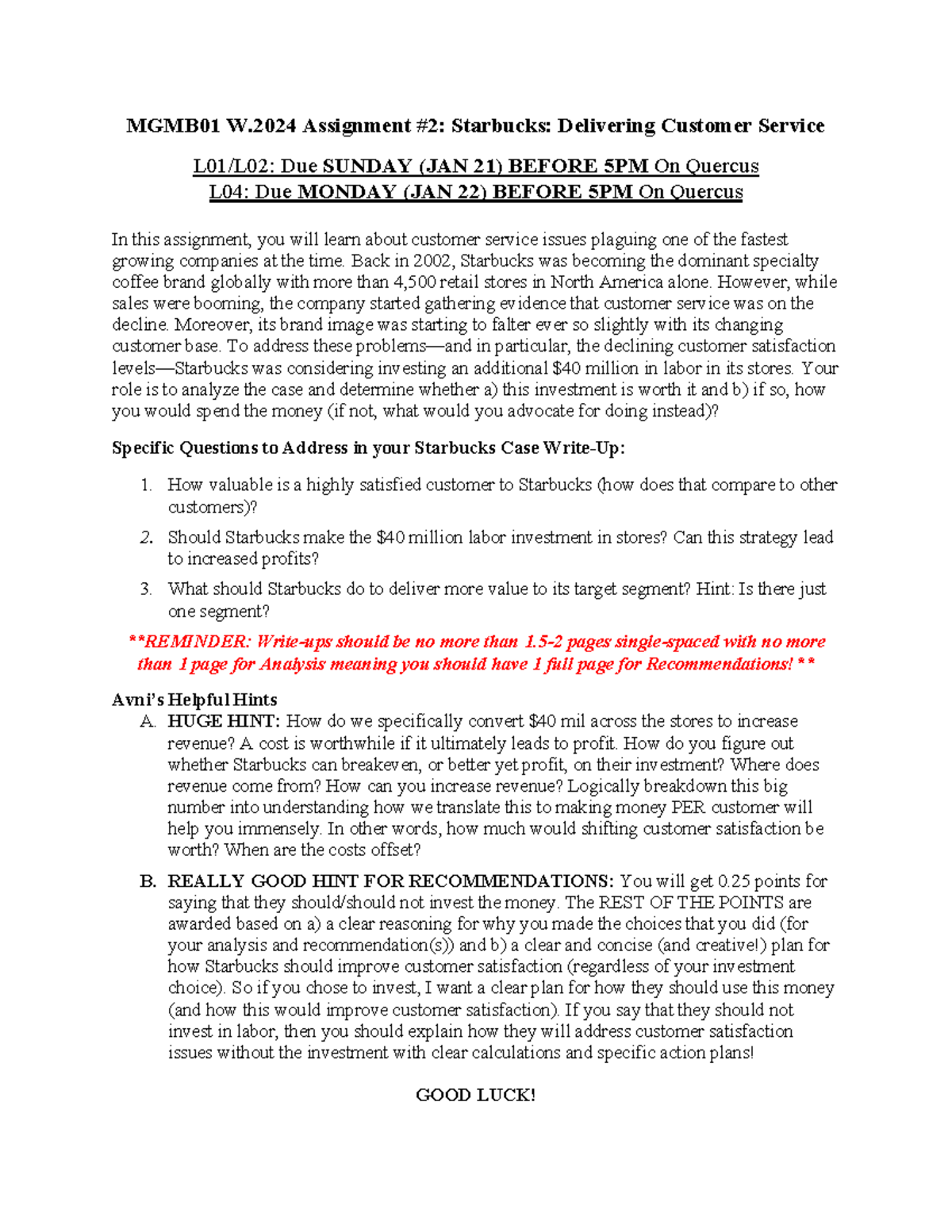 Assignment 2 Starbucks W Mgmb01 W 4 Assignment 2 Starbucks