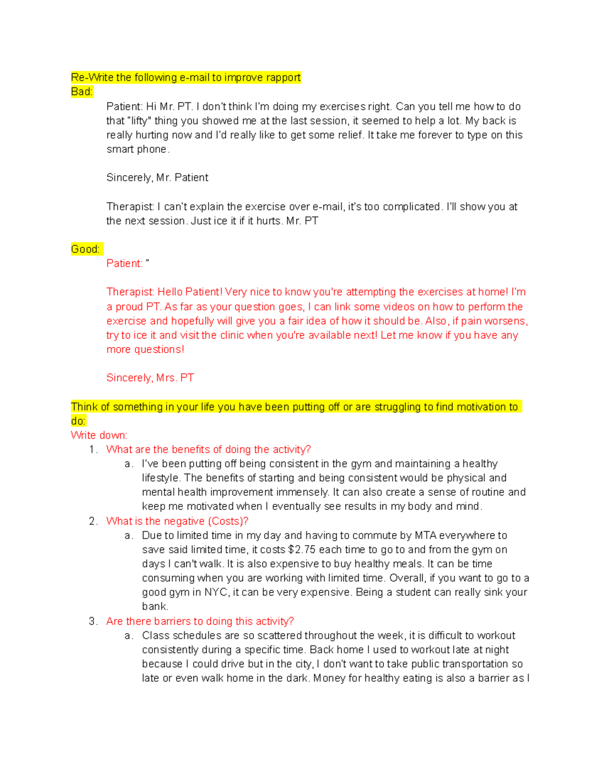 Homework 2 PT educator - Re-Write the following e-mail to improve ...