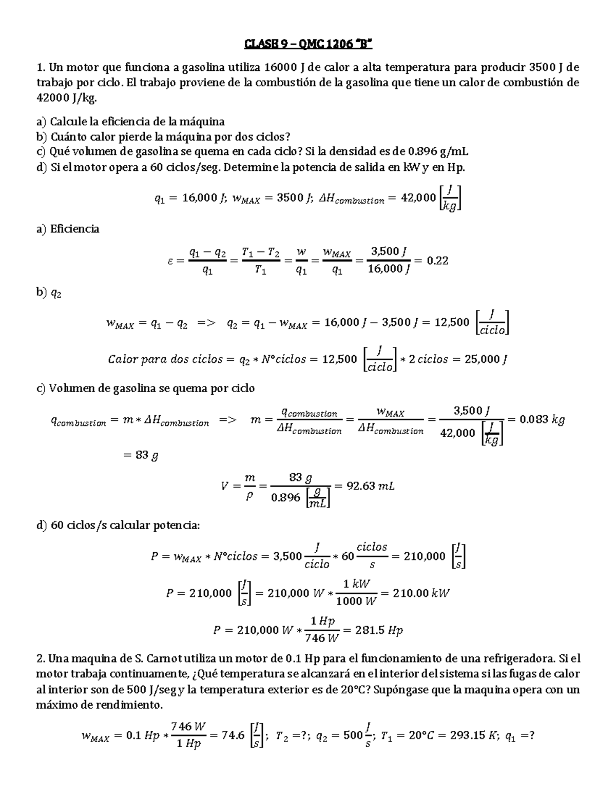 QMC 1206 B Clase 9 - Ejerciciso De Quimica - CLASE 9 – QMC 1206 “B” Un ...