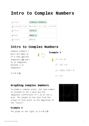 Intro to Complex Numbers