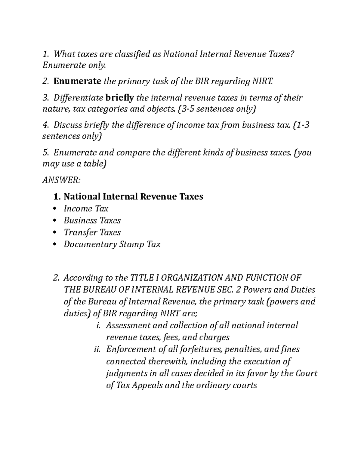 Business TAX Chapter 1 Introduction Summary - ACCOUNTANCY - OLFU - Studocu