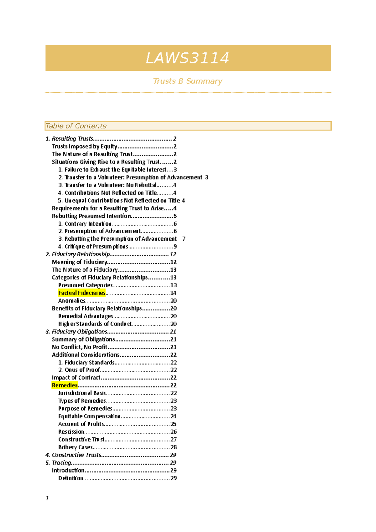 Revision Notes - Summary Law Of Trusts B - LAWS3114 Trusts B Summary ...