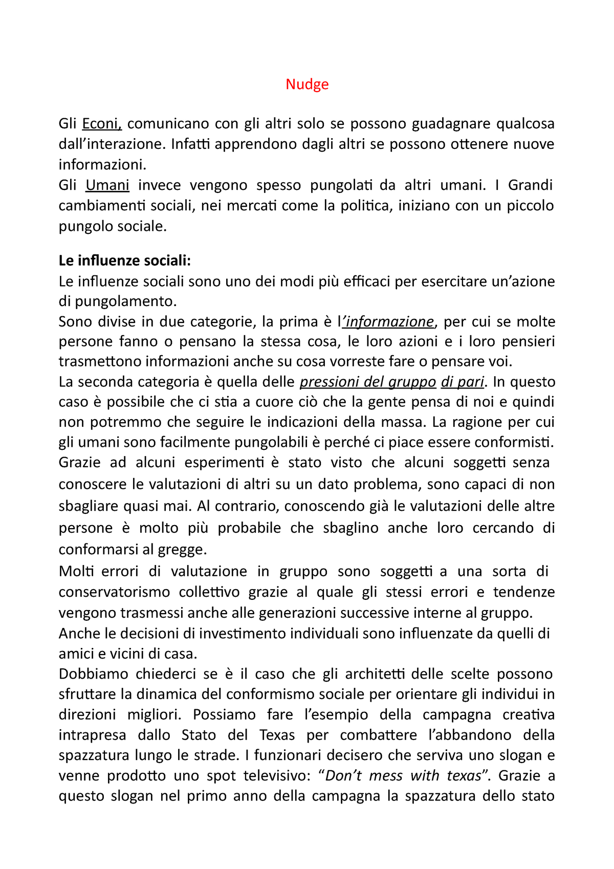 Riassunto nudge la spinta gentile di cass sunstein e richard h thaler -  Nudge Gli Econi, comunicano - Studocu