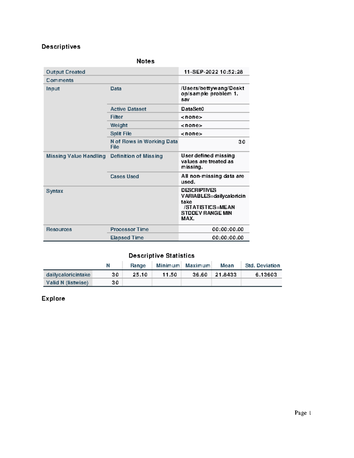 Module 1 Output - Descriptives Notes Output Created Comments Input Data ...