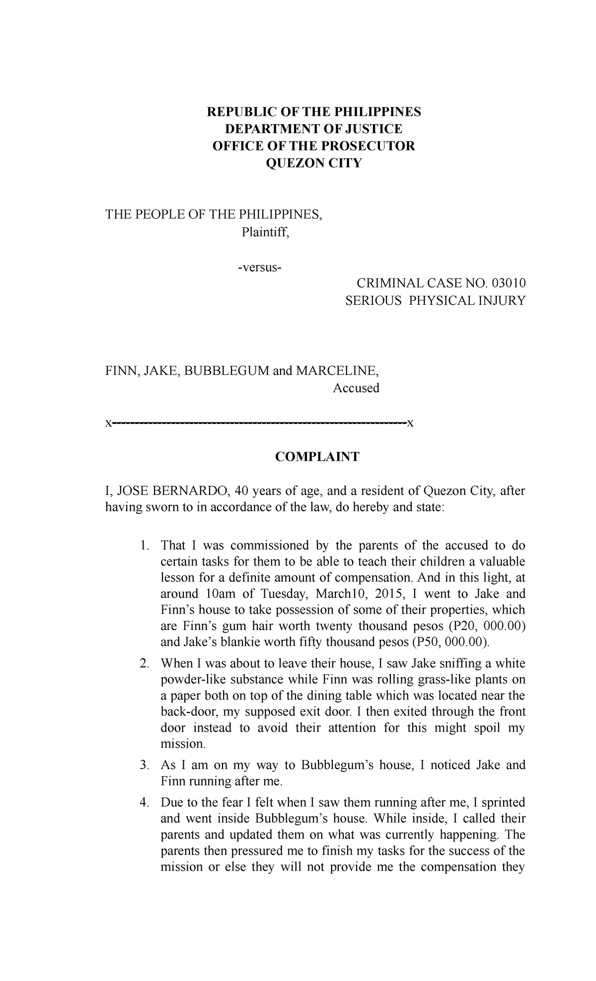 Assignment Complaint FOR Legal Forms Final - REPUBLIC OF THE ...