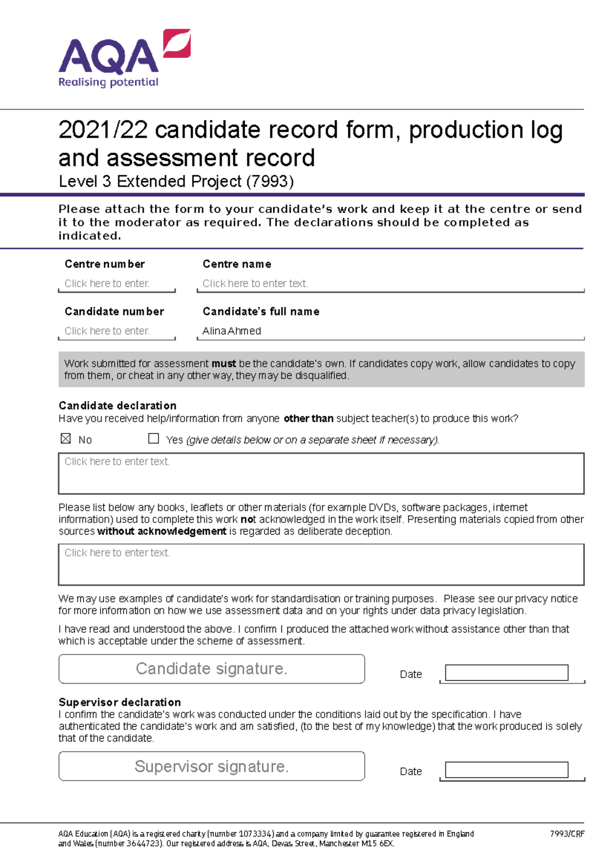 aqa lost coursework form