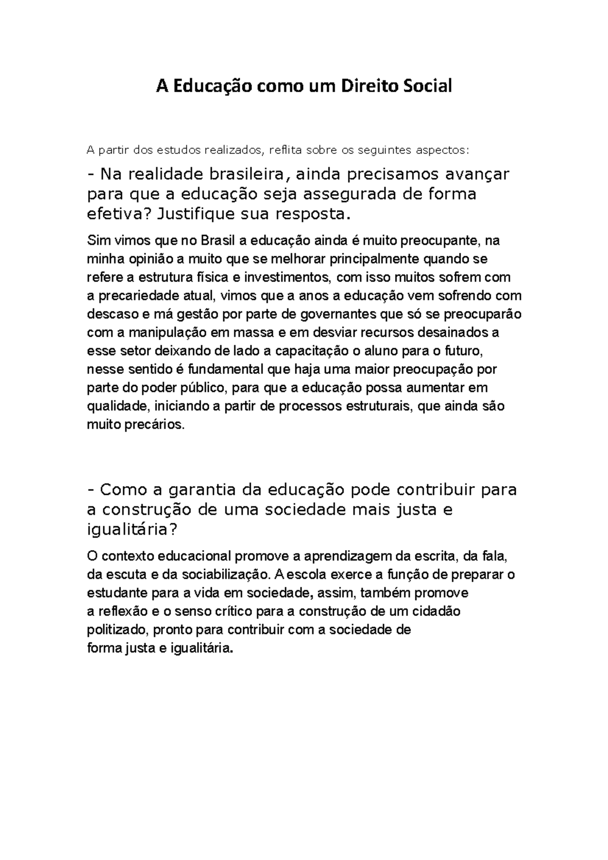 A Educação como um Direito Social - A Educação como um Direito Social A ...