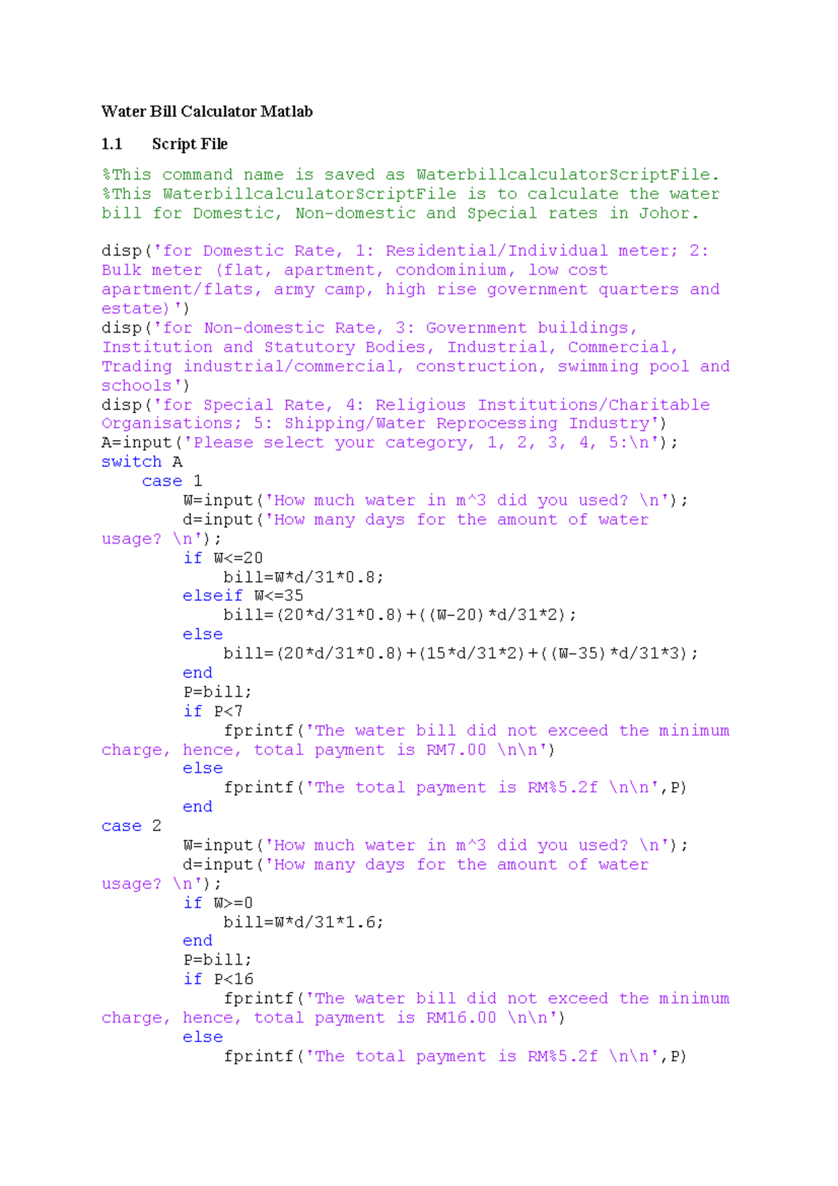 Water Bill Calculator Matlab This WaterbillcalculatorScriptFile is