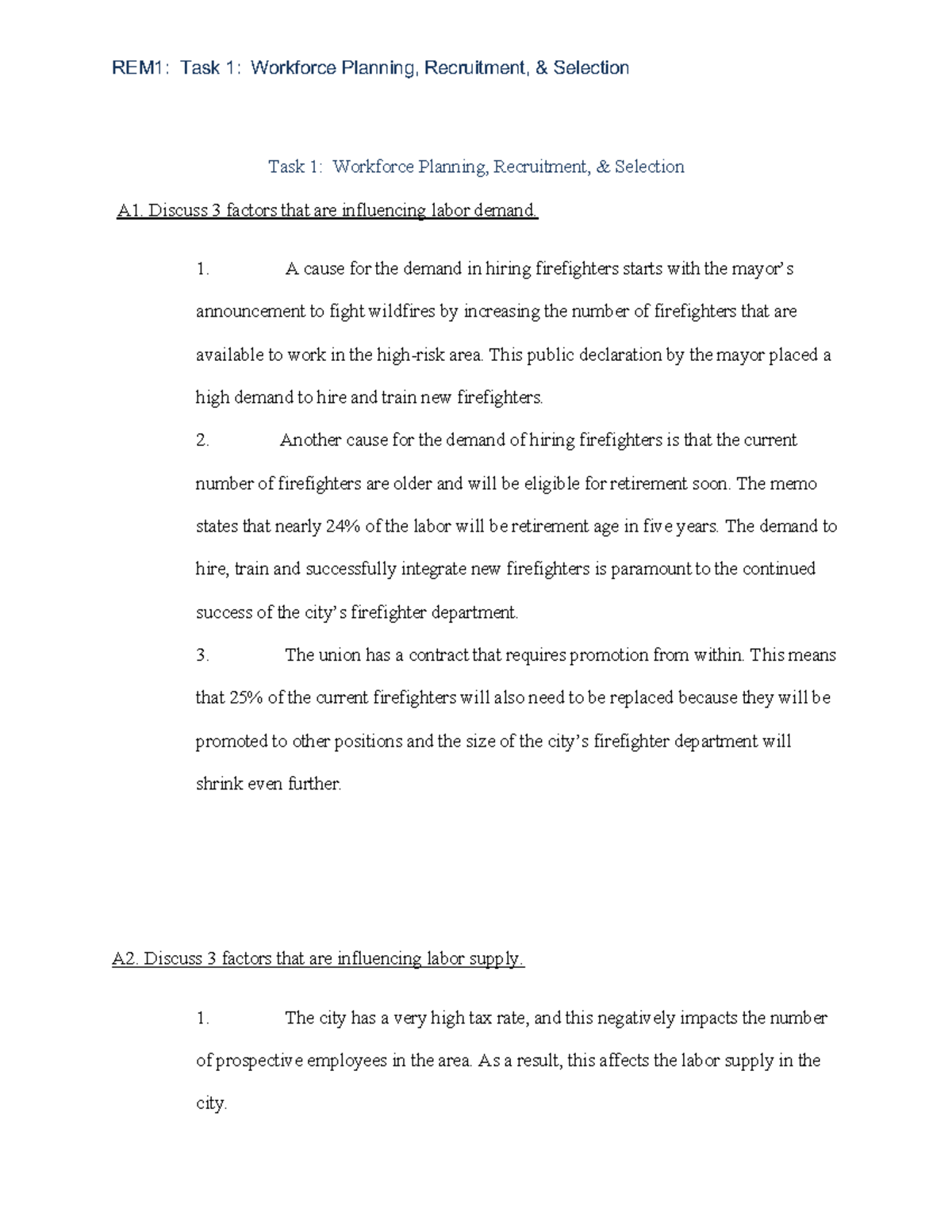 REM1 Task 1 PDF - TASK 1 - PASSED - Task 1: Workforce Planning ...
