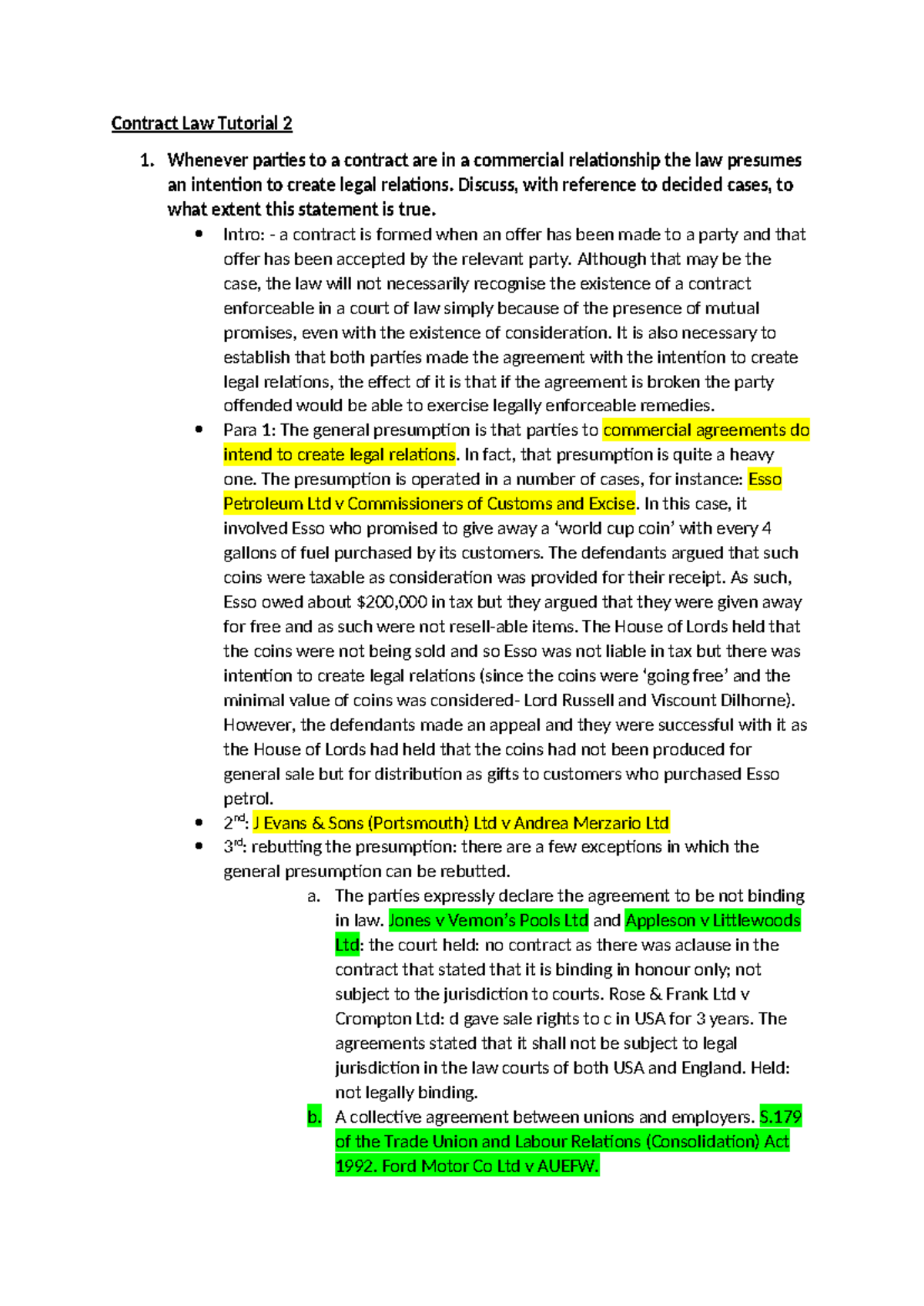 Contract Law Tutorial 2 - Whenever parties to a contract are in a ...