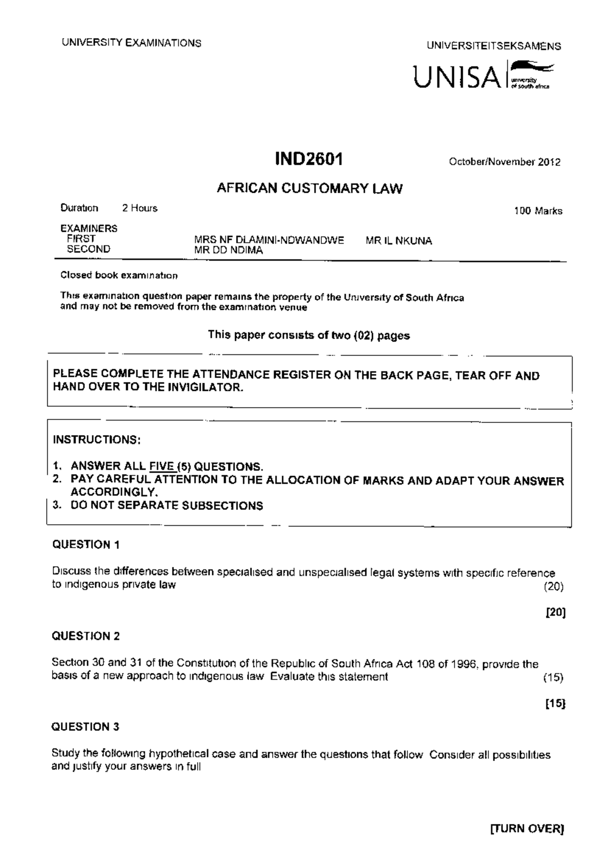 African Customary Law Ind2601 2012 Ind2601 Studocu African Customary Law Ind2601 2012 Ind2601 Studocu