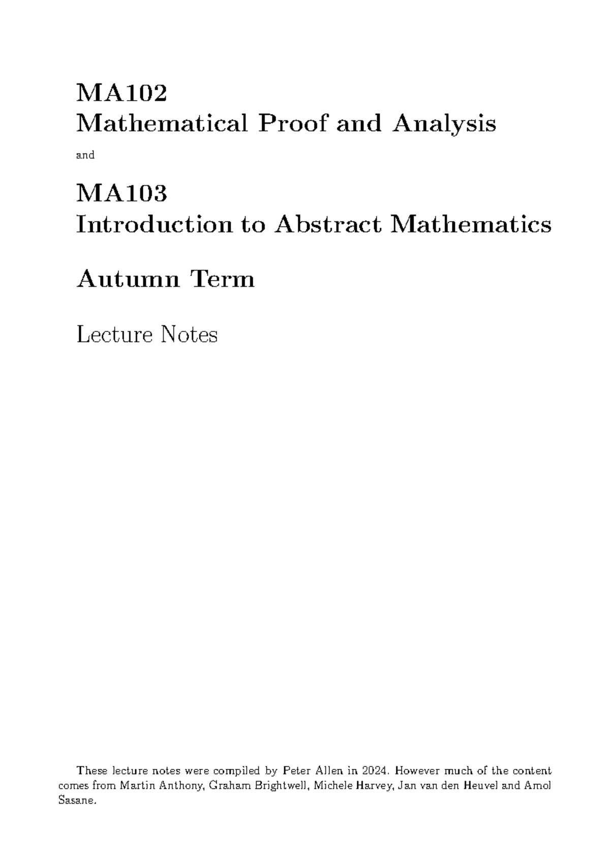 MA103 (AT) - MA Mathematical Proof and Analysis and MA Introduction to ...