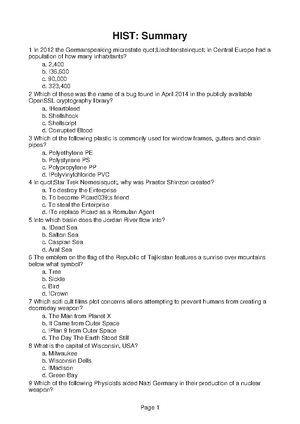 HIST303 Progress Report 9 - HIST: demo Question 1: Category: Geography ...