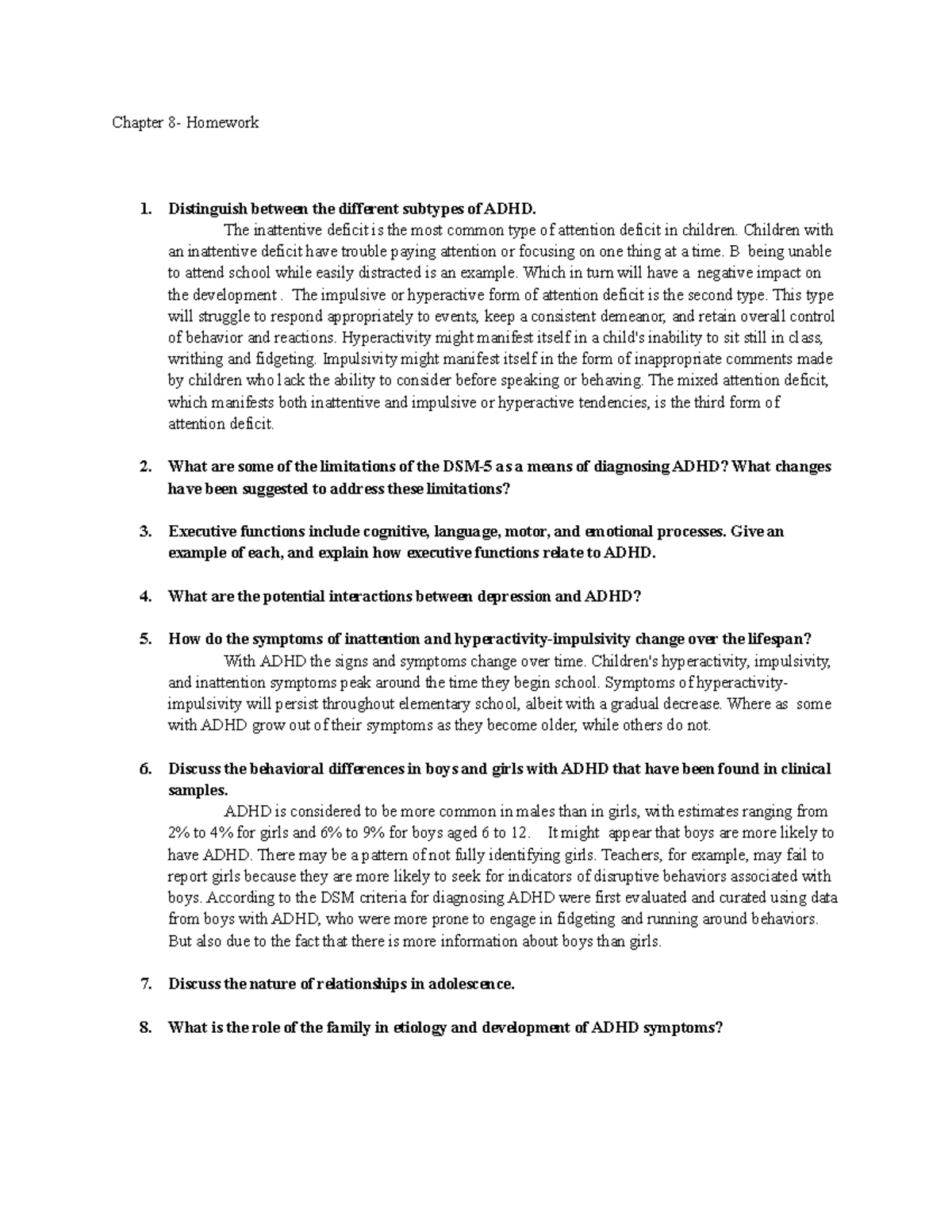 Chapter 8- Child Psych Homework - Chapter 8- Homework 1. Distinguish ...