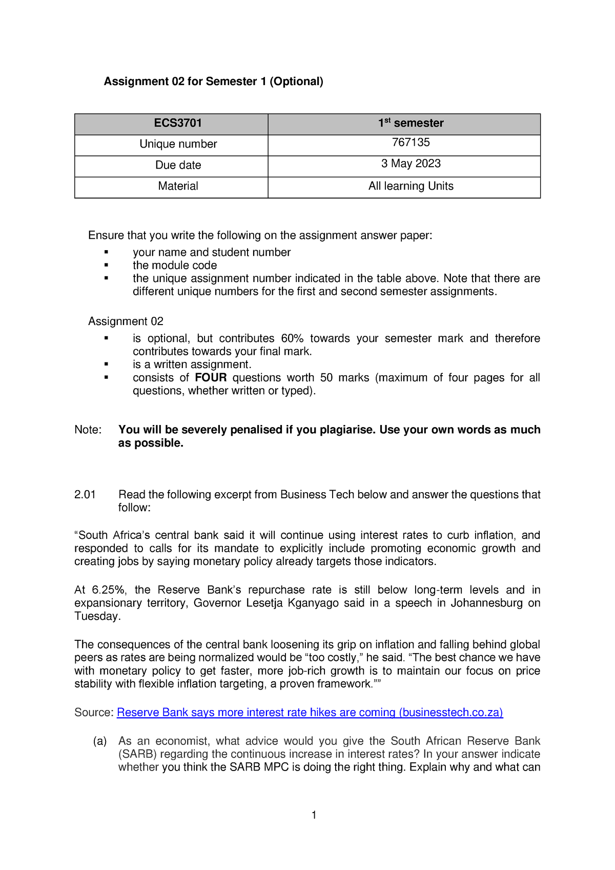 unisa assignment 2 due date