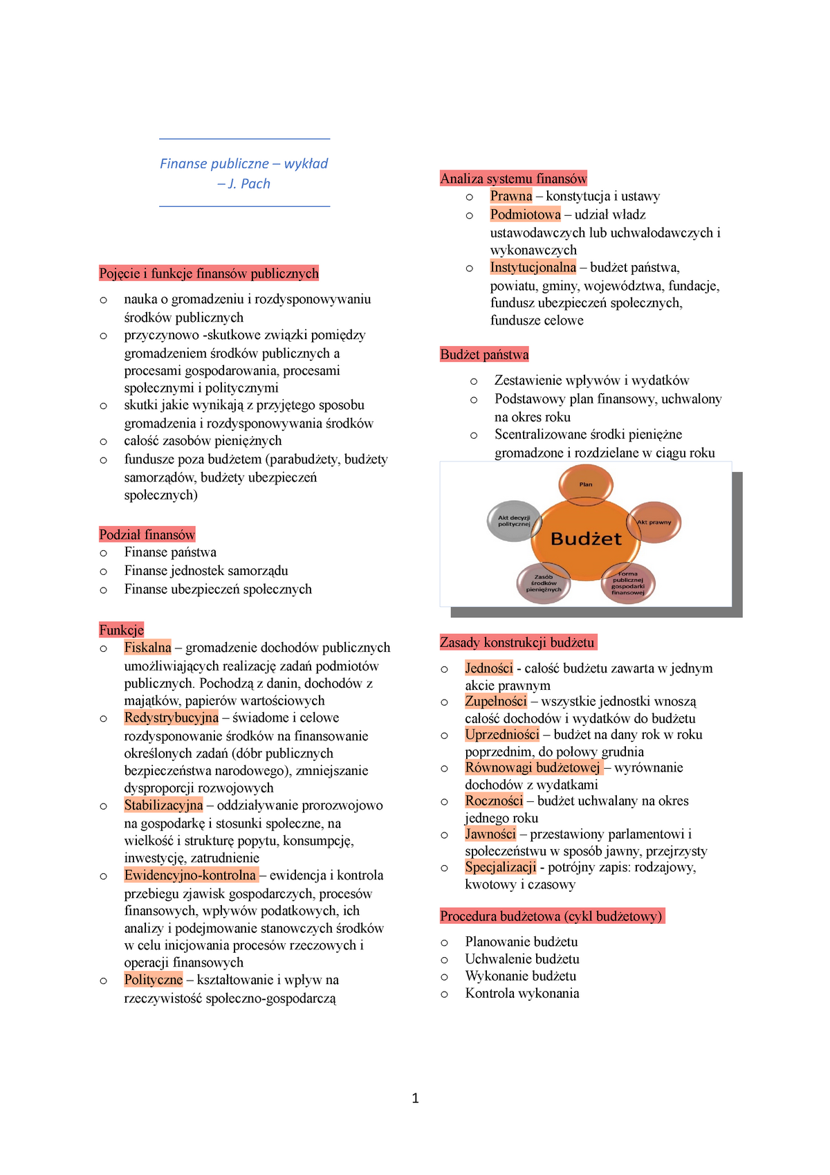 Finanse Publiczne (notatki Z Wykładu 2020-2021) - Finanse Publiczne ...