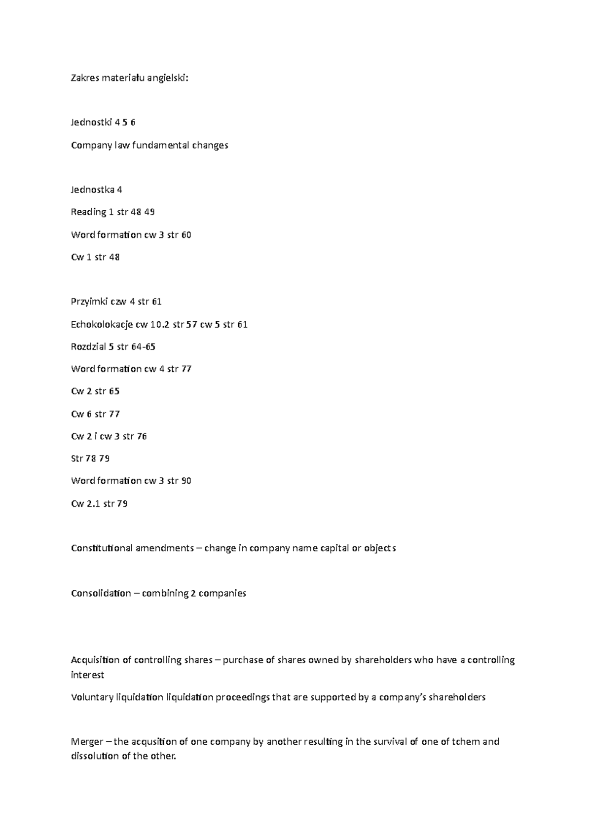 Zakres materiału angielski - Zakres materiału angielski: Jednostki 4 5