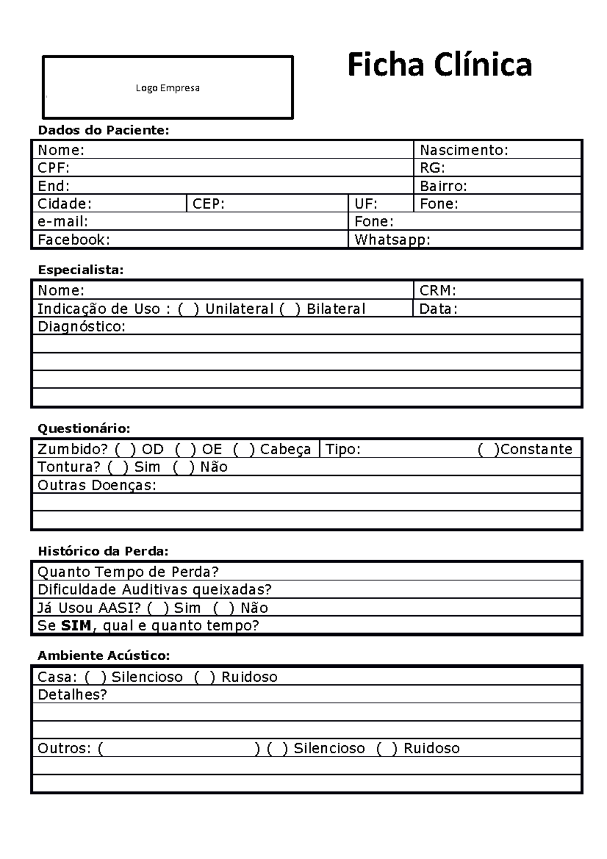 Ficha Clinica Anamnese Ficha Cl nica Dados Do Paciente Nome 