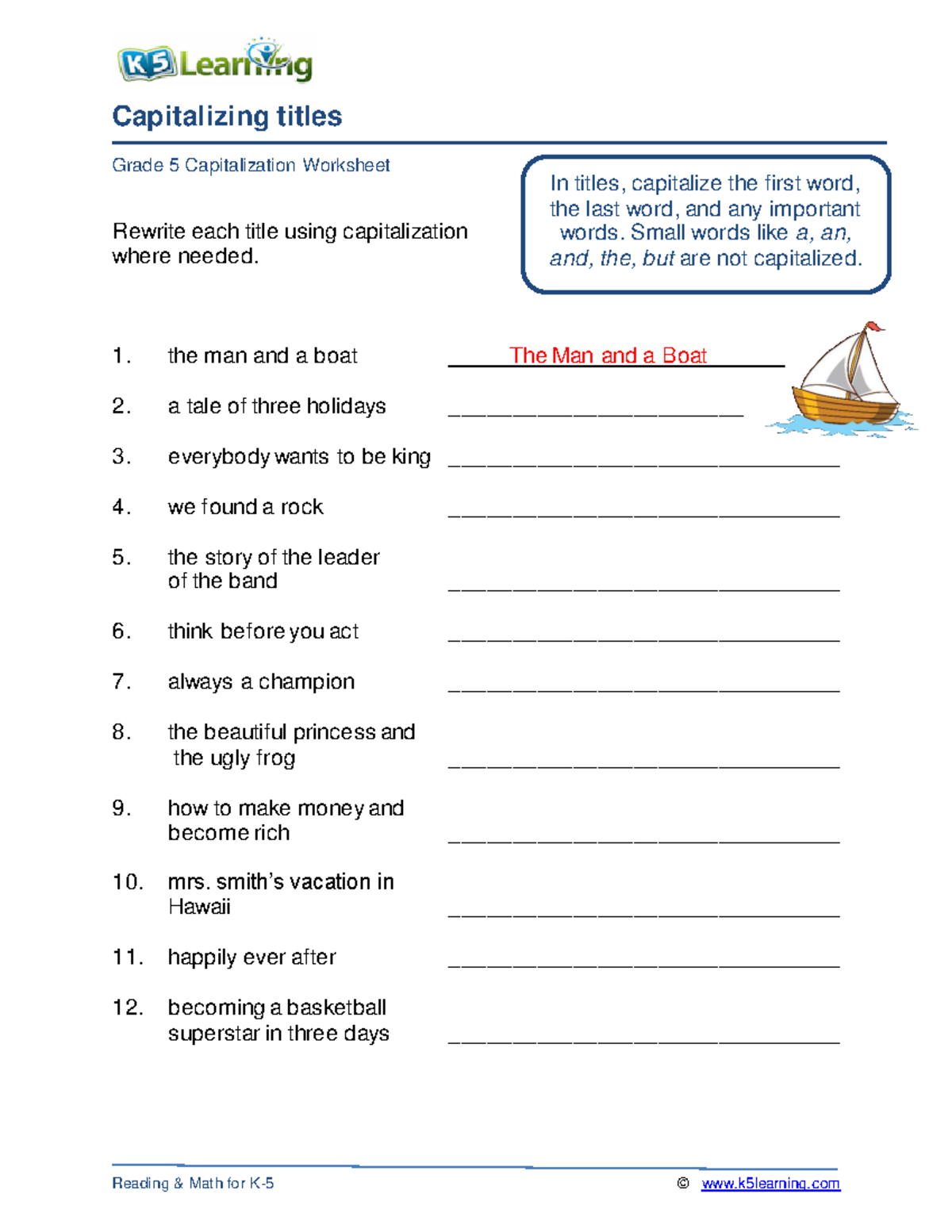 Capital Letters In Titles Worksheet