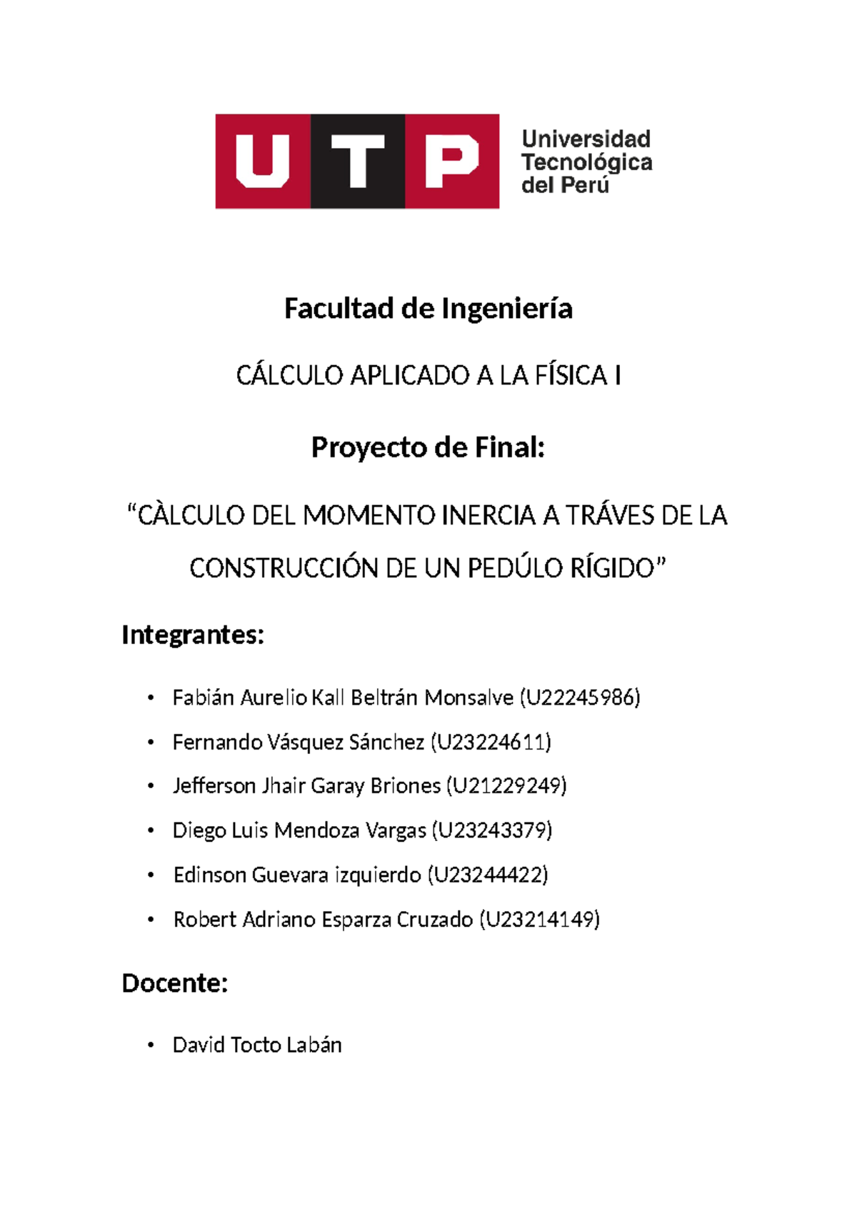 Proyecto Final( Pendulo Rigido). Grupo 5.Fa - copia - Facultad de ...
