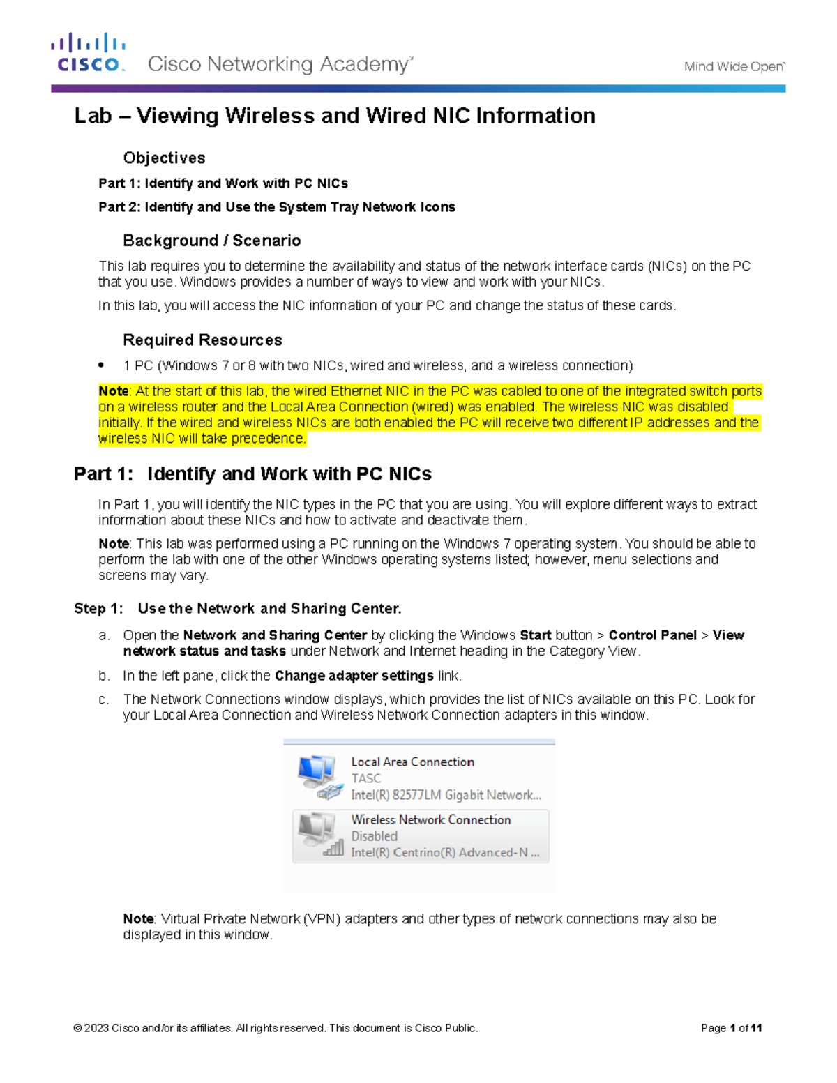 4.2.4.5 Lab - Viewing Wired And Wireless NIC Information - Objectives ...