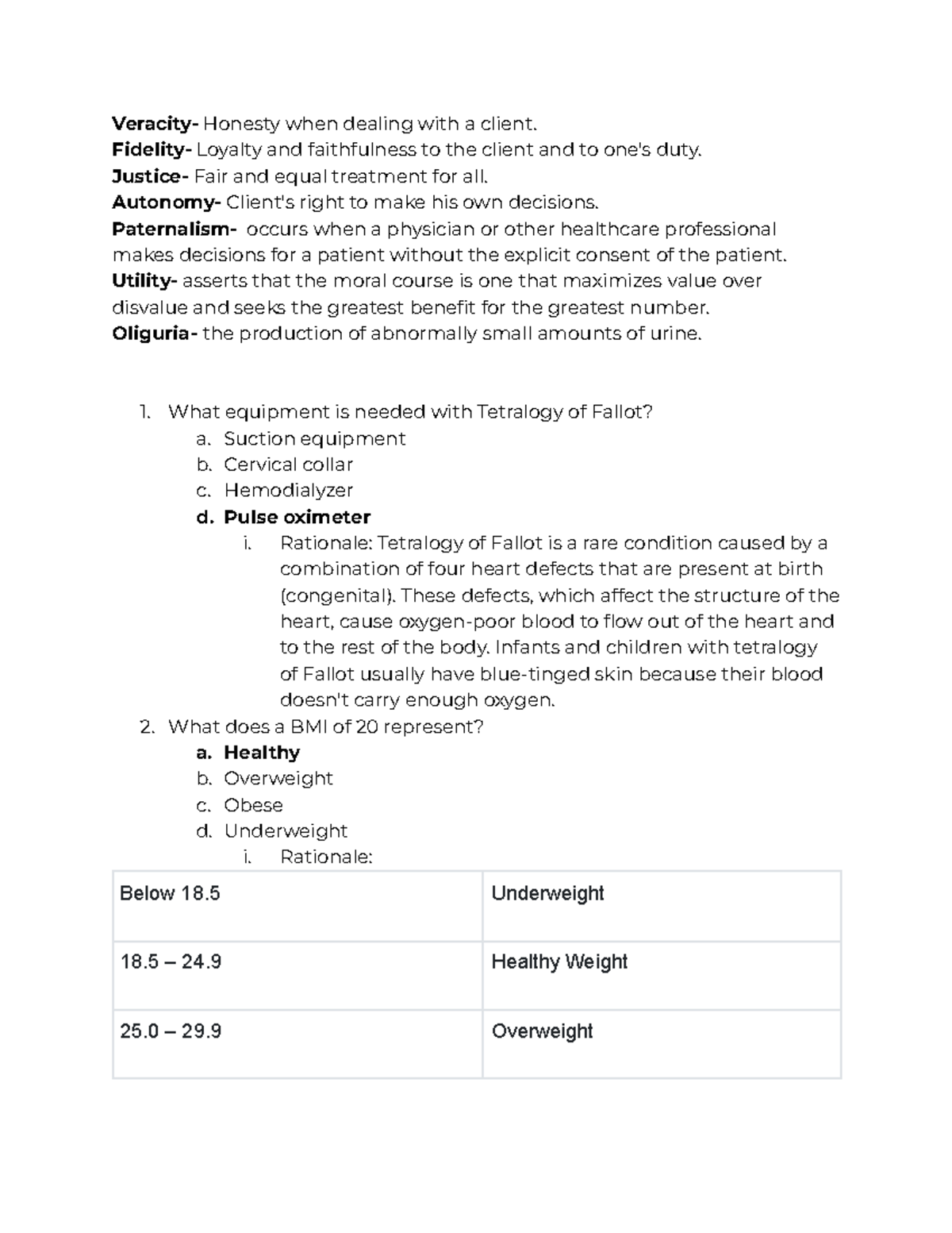 RN VATI test questions 2019 - Veracity- Honesty when dealing with a ...