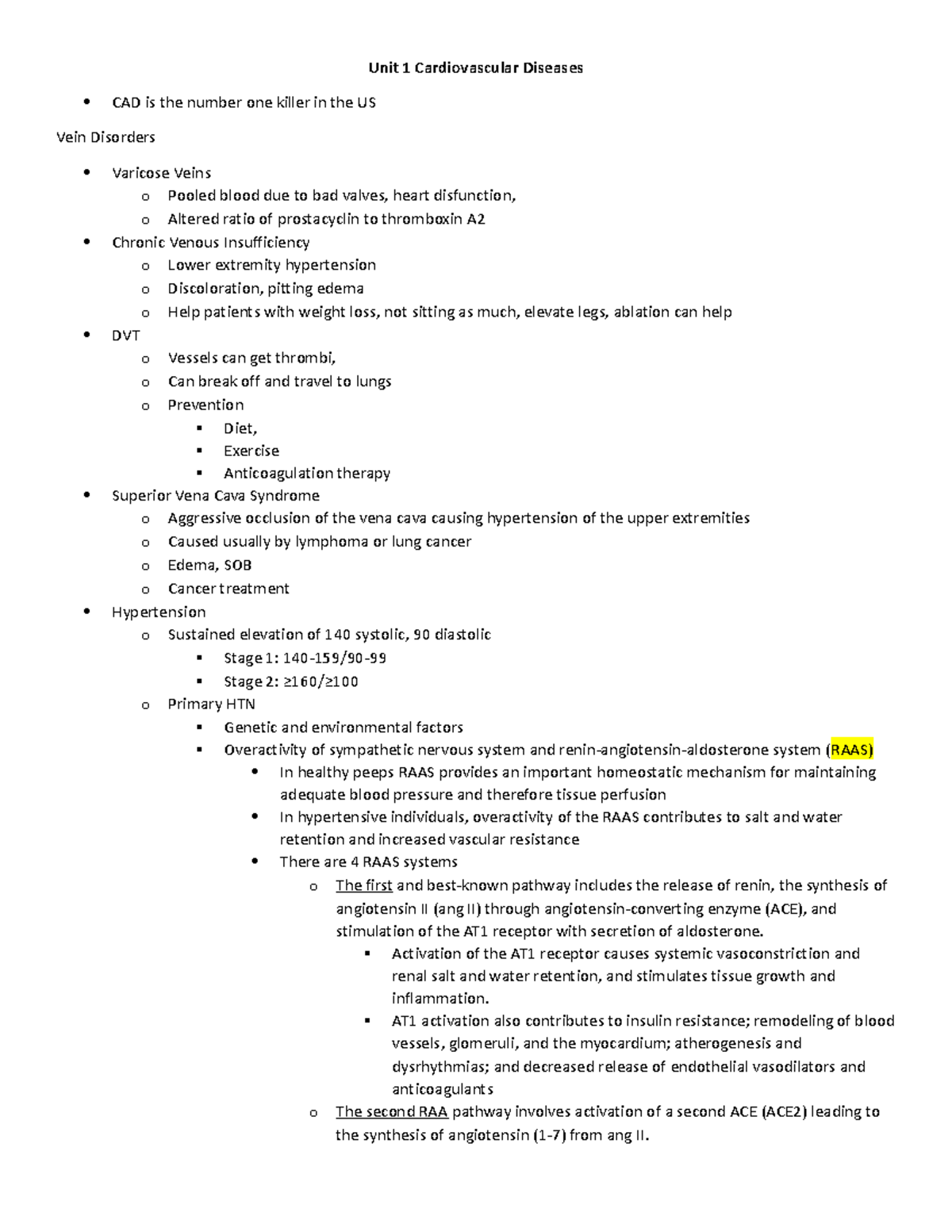 Unit 1 Cardiovascular Diseases - Unit 1 Cardiovascular Diseases CAD is ...