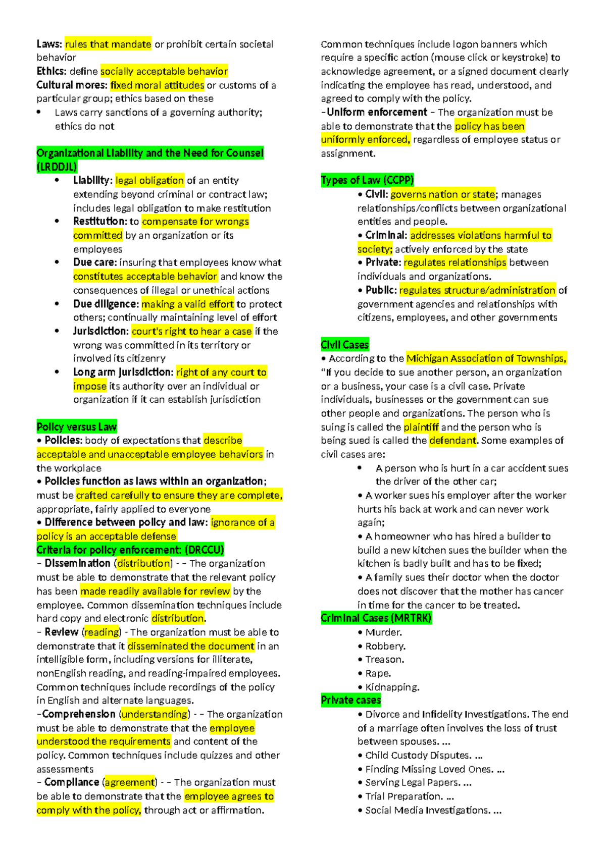 Ais7 chapter 3 - Laws: rules that mandate or prohibit certain societal ...