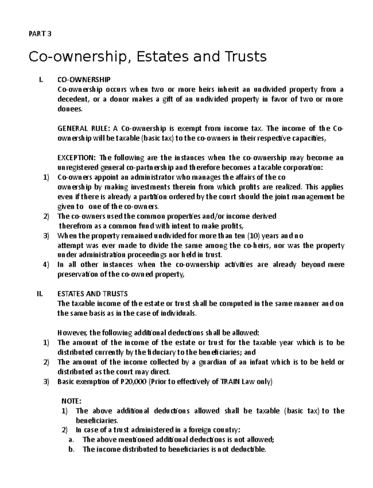 Co Ownership, Estates, and Trusts PART 3 Coownership, Estates and