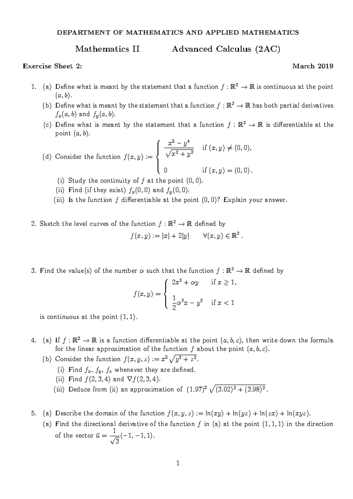 Exercise sheet 2019-02 - DEPARTMENT OF MATHEMATICS AND APPLIED ...